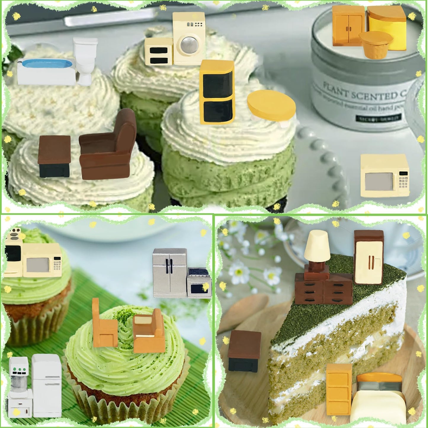 Hiawbon 31PCS Miniature Furniture Set, 1：48 Scale Resin Miniature Accessories and Furniture, Kitchen Bathroom and Living Room Set, Miniature Furniture Kit for Fairy Garden Home Decor