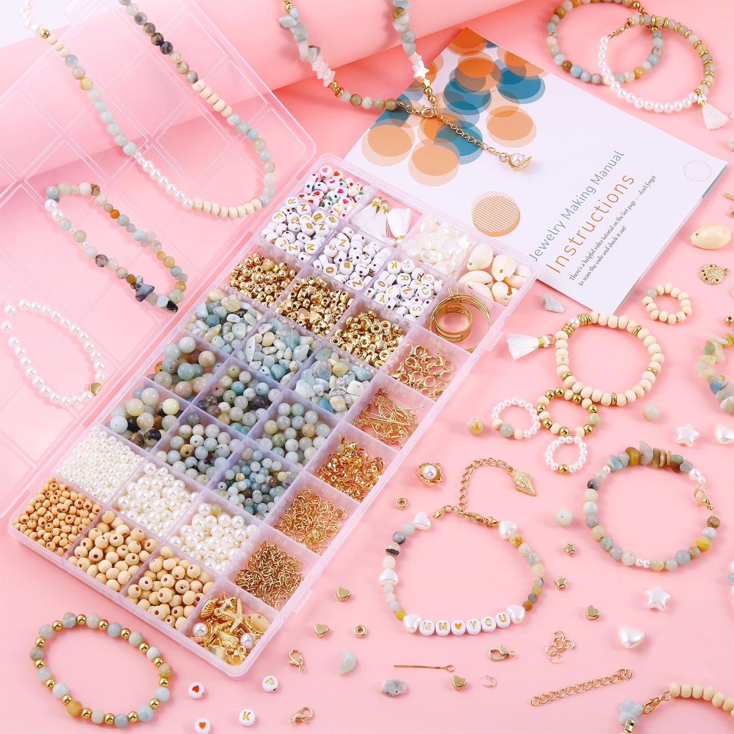 Wurosi 1927 PCS Jewelry Making Supplies Kit, Charm Bracelet Making Kit for Adults, Natural Stone Beads for Irregular Natural Stone, DIY Bracelet/Necklace/Earring/Rings