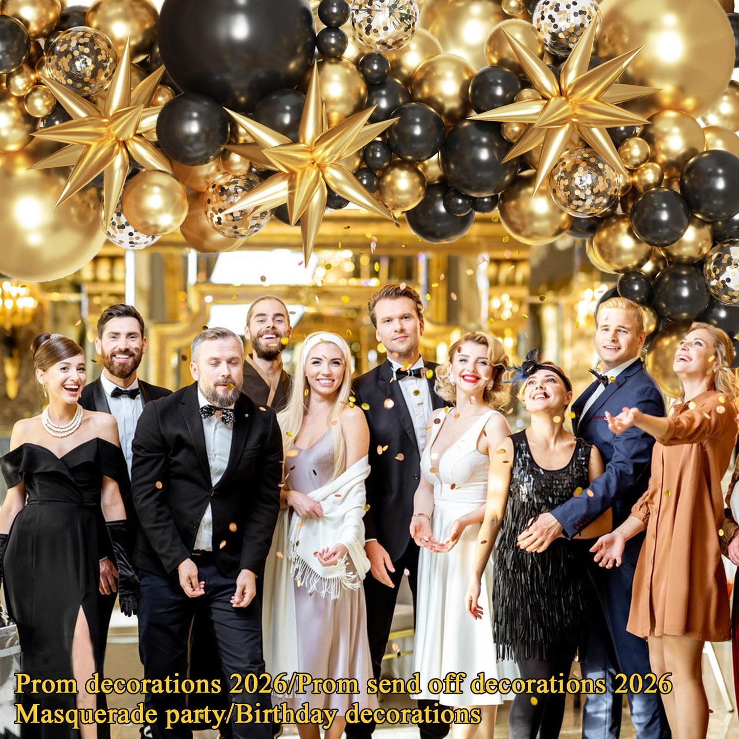 KARLURE Black and Gold Balloons Arch Kit with Star Balloons for Graduation Decorations 2026 Class Prom Retirement Grad Party Decor Men Birthday Masquerade Anniversary Party Decorations