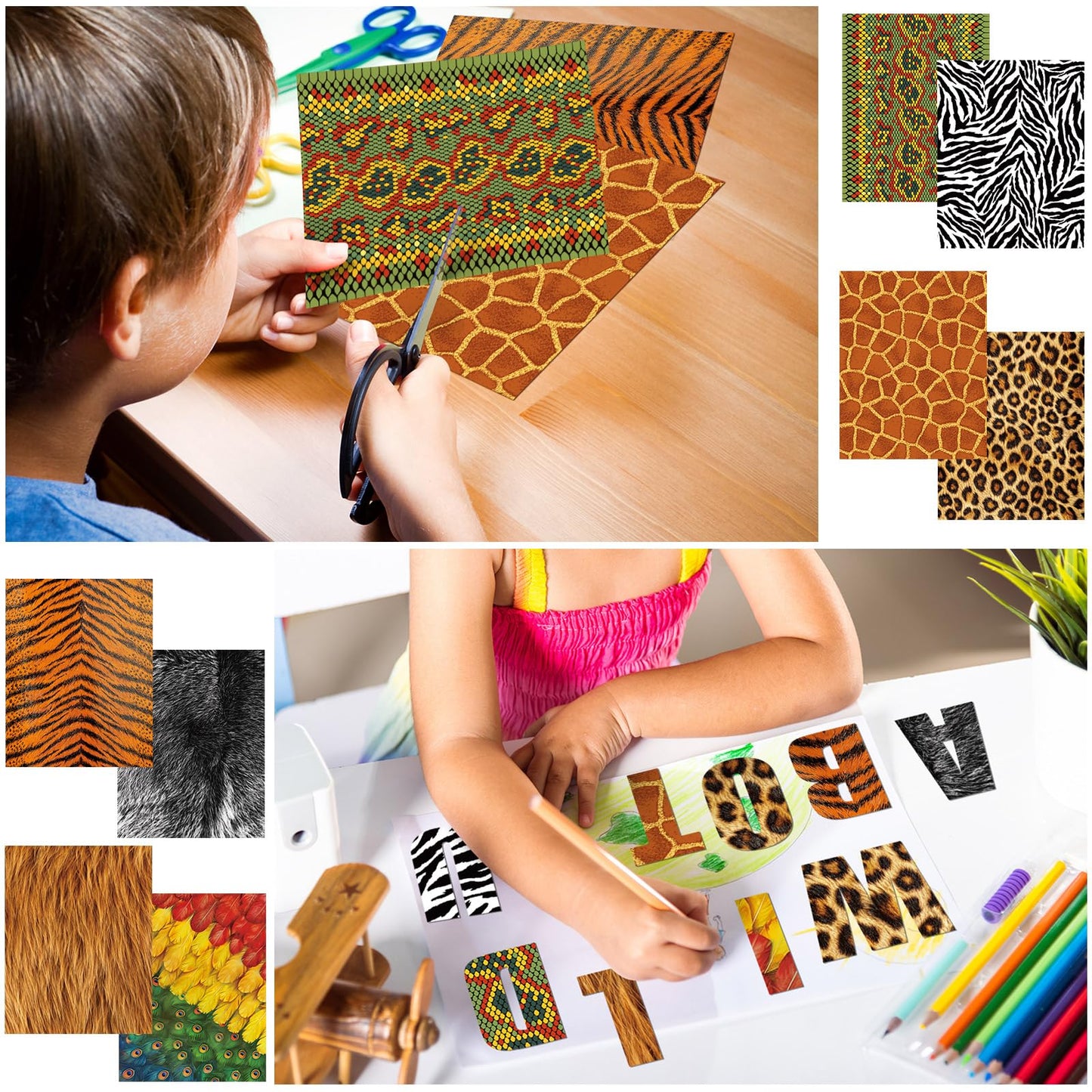 MotiMind 80 Pcs Animal Print Paper for Crafts Animal Print Scrapbook Paper Woodland Animals Decorative for Craft Decorating DIY Card Making Photo Album Decor, 8.3 x 11 Inch