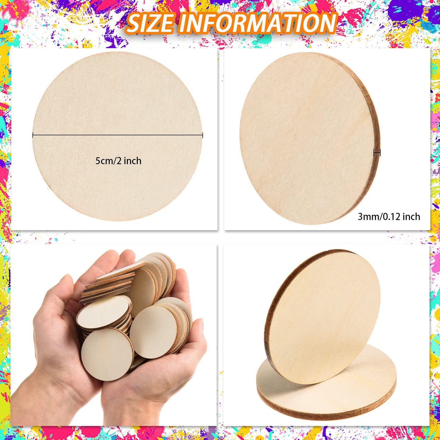 300 Pieces 2 Inch Unfinished Round Wood Slices Rounds Wooden Discs Wood Circles for Crafts Wood Blanks Round Cutouts Ornaments Slices for DIY Art Crafts Christmas Decorations