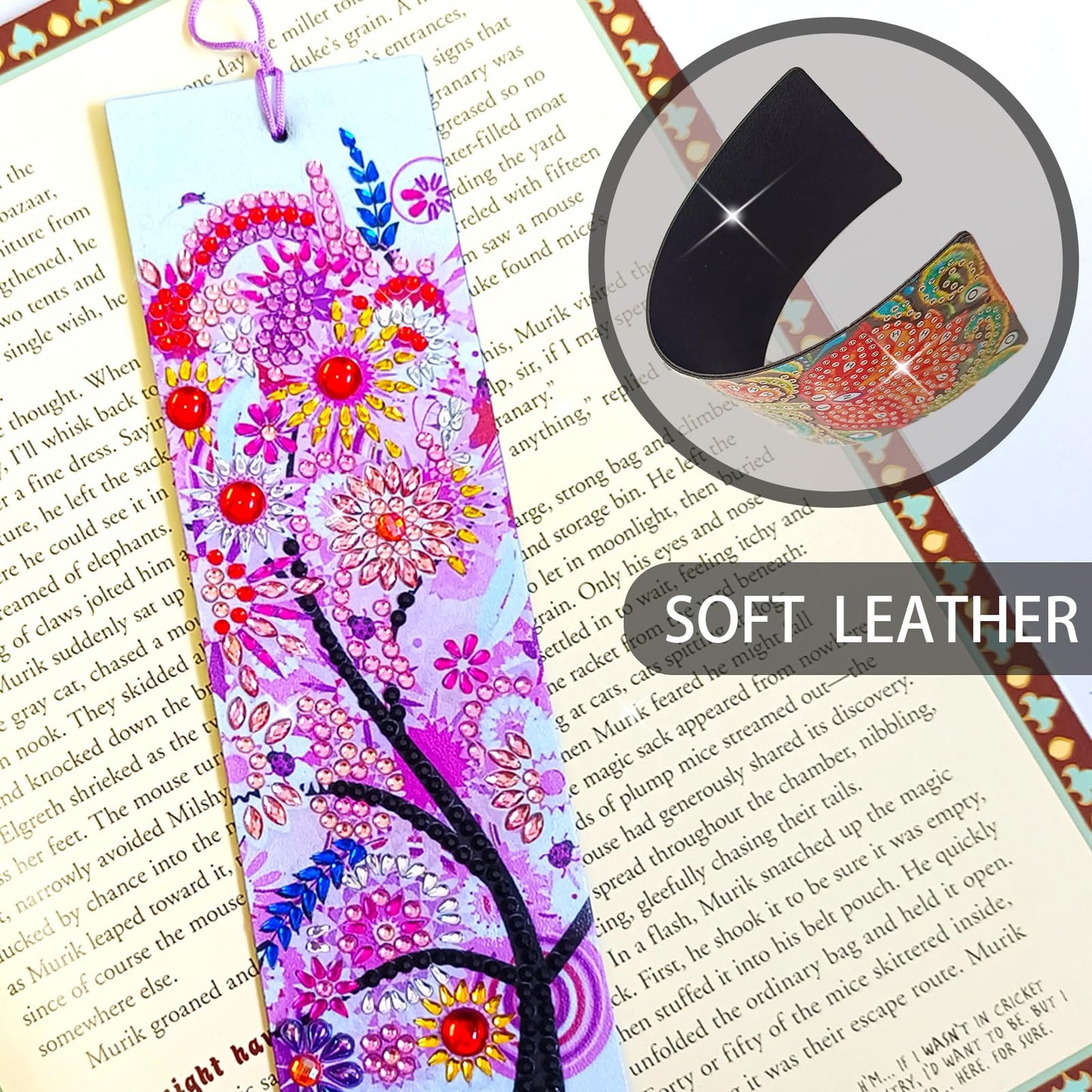 4 Pcs LINGFANG Diamond Painting Bookmark, Leather DIY Book Makers for Adults Book Lovers, Diamond Art Beginners, Small Diamond Art Kits, Paint by Art Crafts Supplies Gift for Girls (Season Tree)