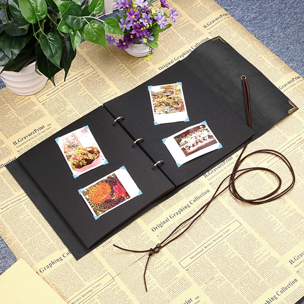 OwnMy DIY Photo Album Scrapbook PU Leather Adventure Photo Book with Corner Stickers Gifted Box - Perfect Baby Memory Book Birthday Wedding Anniversary Christmas Gift (Black)