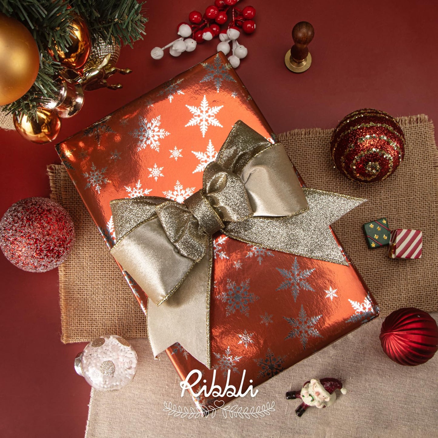 Ribbli Light Champagne Velvet Ribbon Wired 2.5 Inch Glossy Velvet with Champagne Glitter Christmas Ribbon for Tree Decoration Big Bow Gift Wrapping Crafts Wreaths Supplies - Continuous 10 Yards