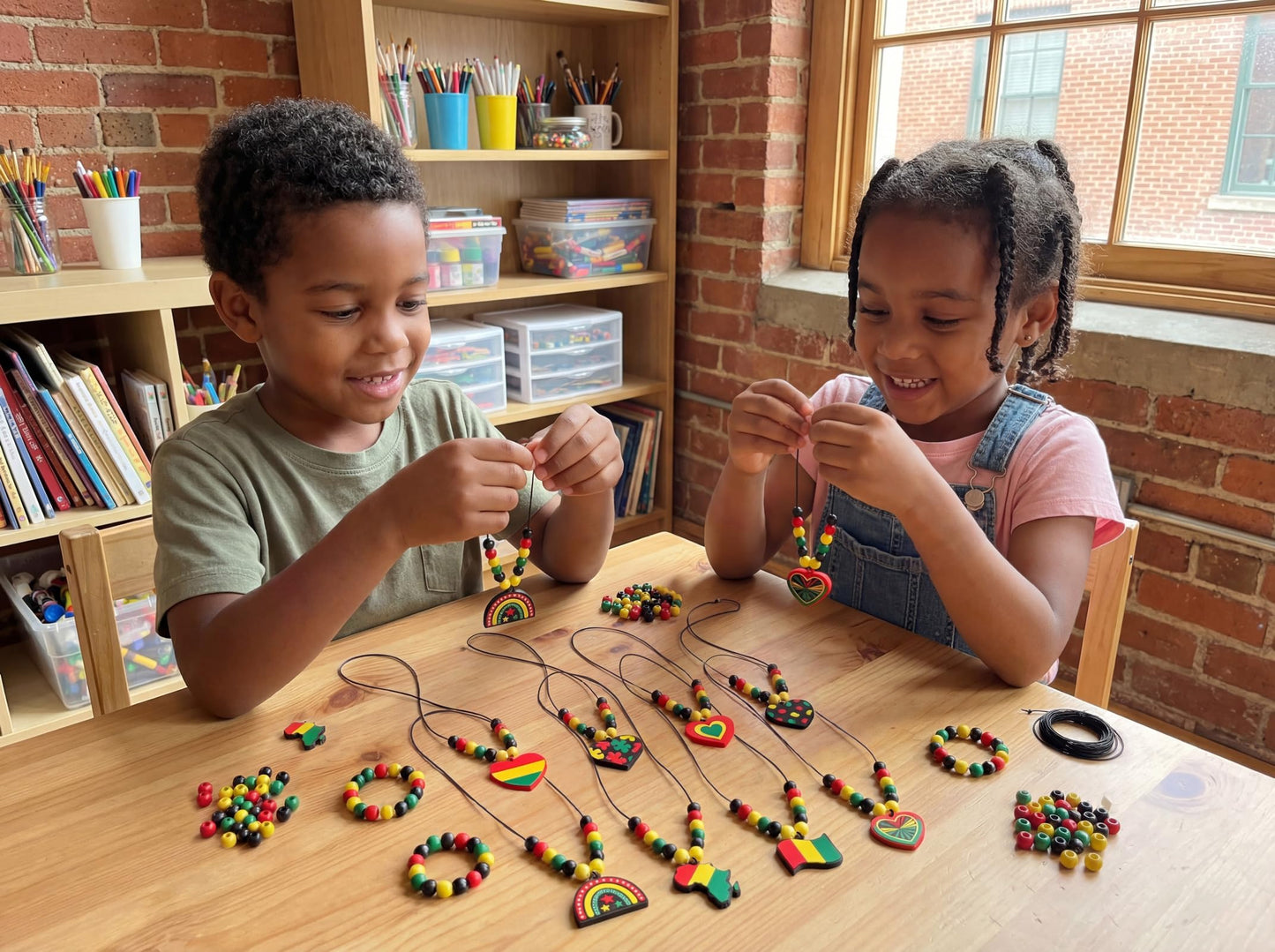 Eternity sky 32 Pcs Juneteenth Beads Necklace Craft Making Wooden Beaded Jewelry Gifts Bulk for Black History Month African Party Favors Decorations