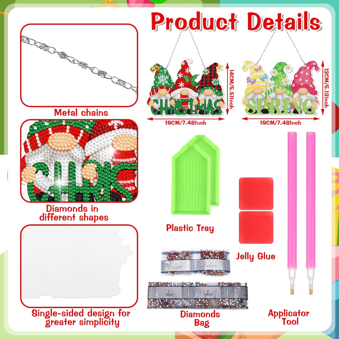 GlikCeil Gnomes 12 Pcs Seasonal Diamond Art Hanging Ornaments 5d DIY Diamond Painting Wreath Kits for Wall Door Decor Holiday Year-Round Seasonal Signs for Home Decoration
