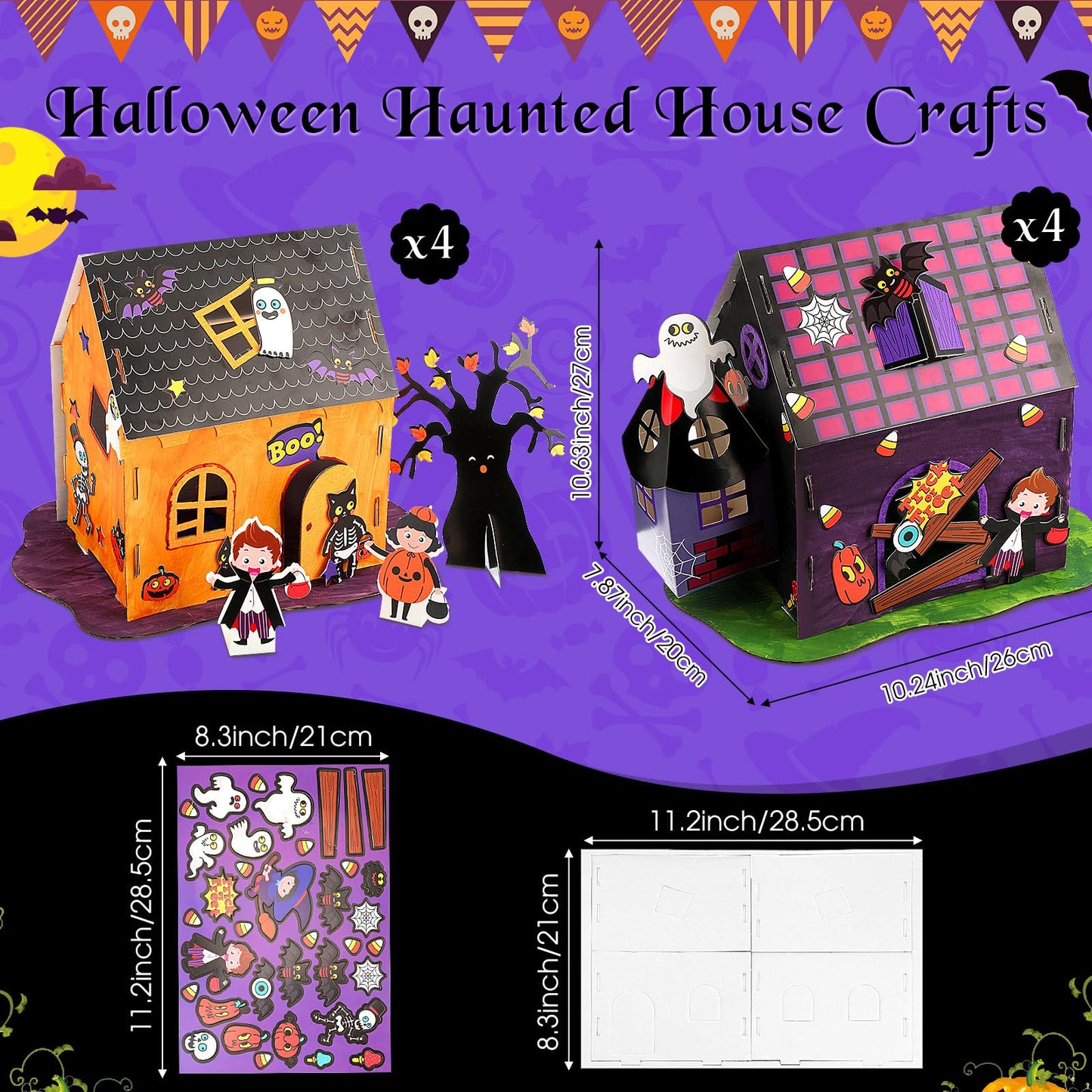 Shappy 8 Set Halloween Haunted House Craft Kit - Make Your Own Haunted House, DIY Halloween Stickers for Kids & Classroom Favors