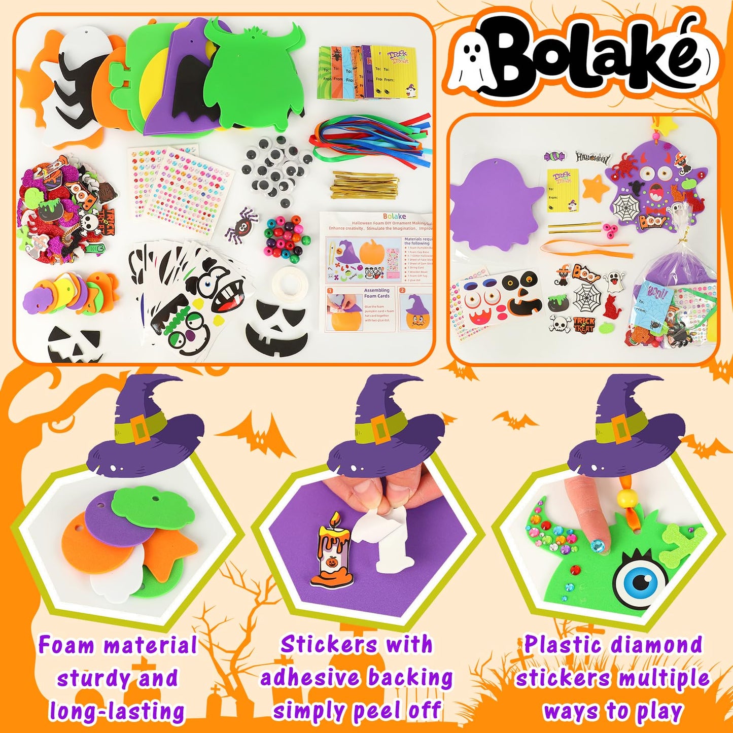 380Pcs Halloween Crafts for Kits 24 Sets Funny Halloween Arts and Crafts for Kids Include 34 Foam Cards 210 Glitter Stickers and All Accessories Included for Kids Adults Halloweens Party Favors
