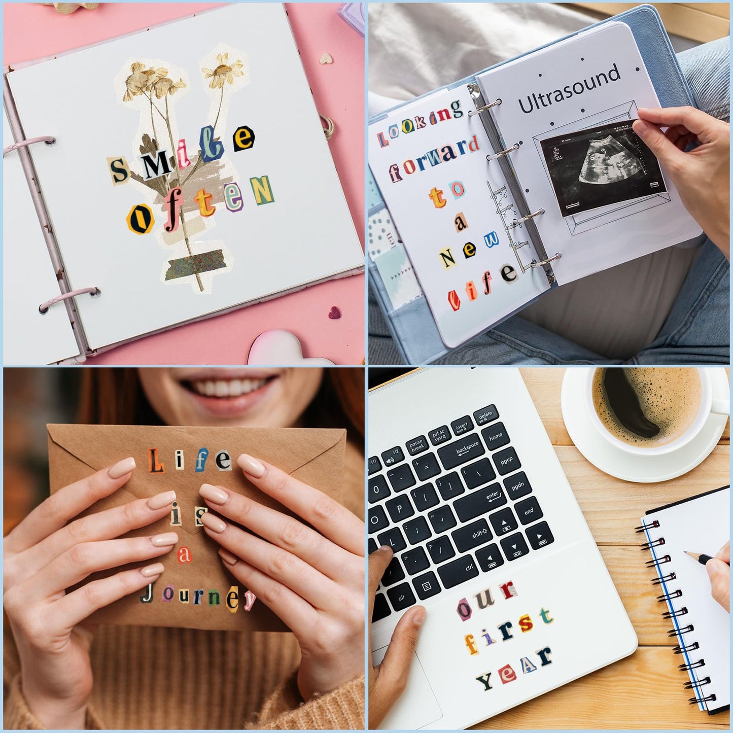 Frienda 2400 Pcs 32 Sheet Letter Stickers for Scrapbook with Tweezers Magazine Ransom Letters Stickers Small Vintage Alphabet Sticker for Journaling Supplies Laptop Water Bottle DIY Crafts Gift