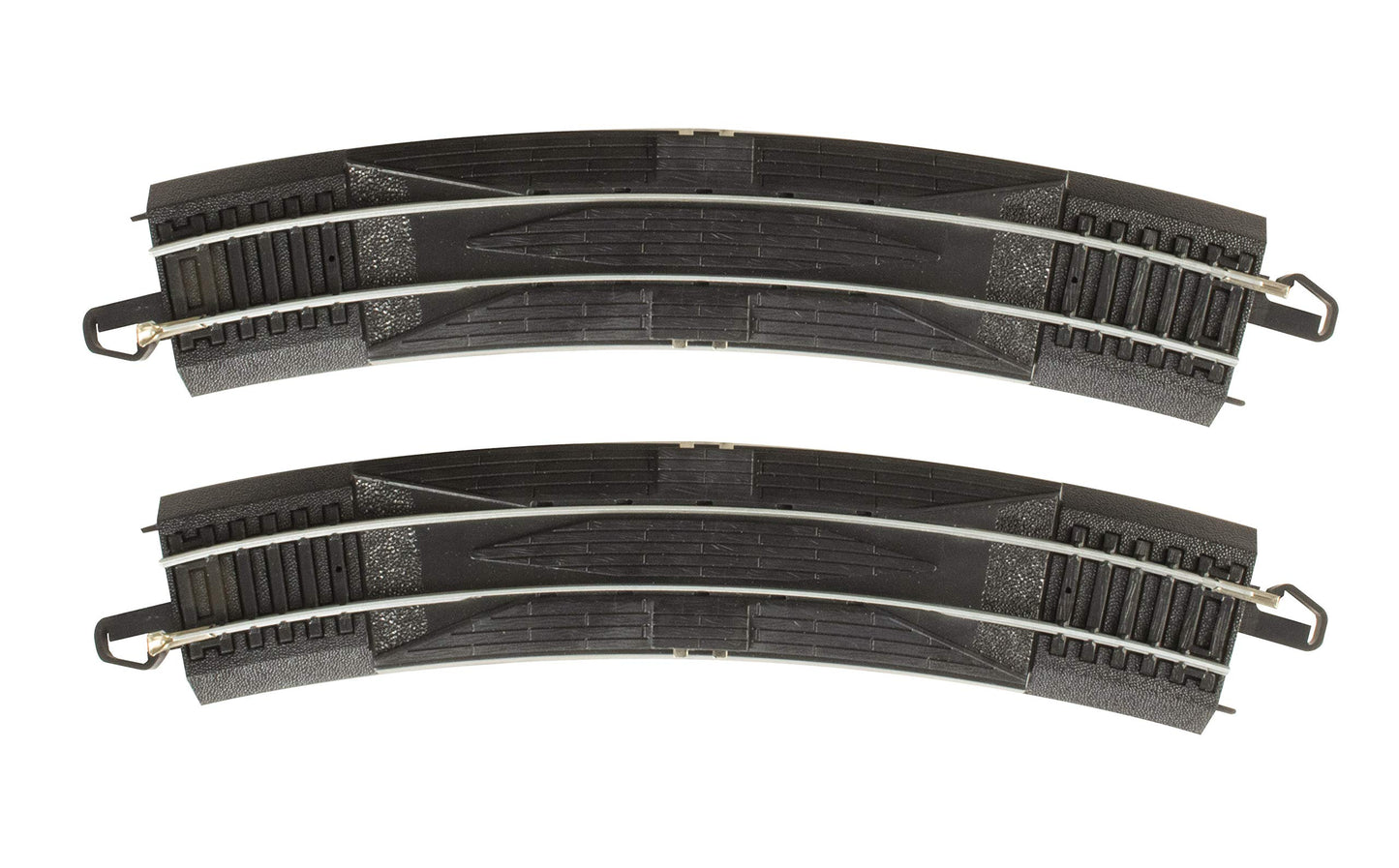 Bachmann Trains - Snap-Fit E-Z TRACK 18” RADIUS CURVED RERAILER (2/card) - STEEL ALLOY Rail With Black Roadbed - HO Scale