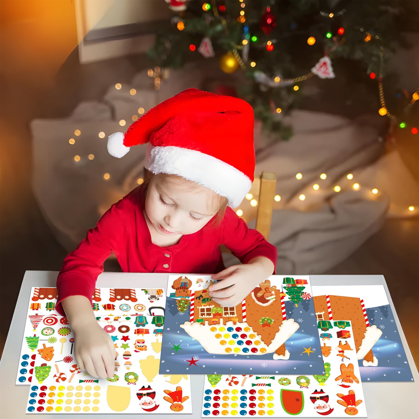 LINAYE 36PCS Make A Gingerbread House Stickers, Christmas Crafts Activities & Games, Party Favors for Kids 18 Finished Products