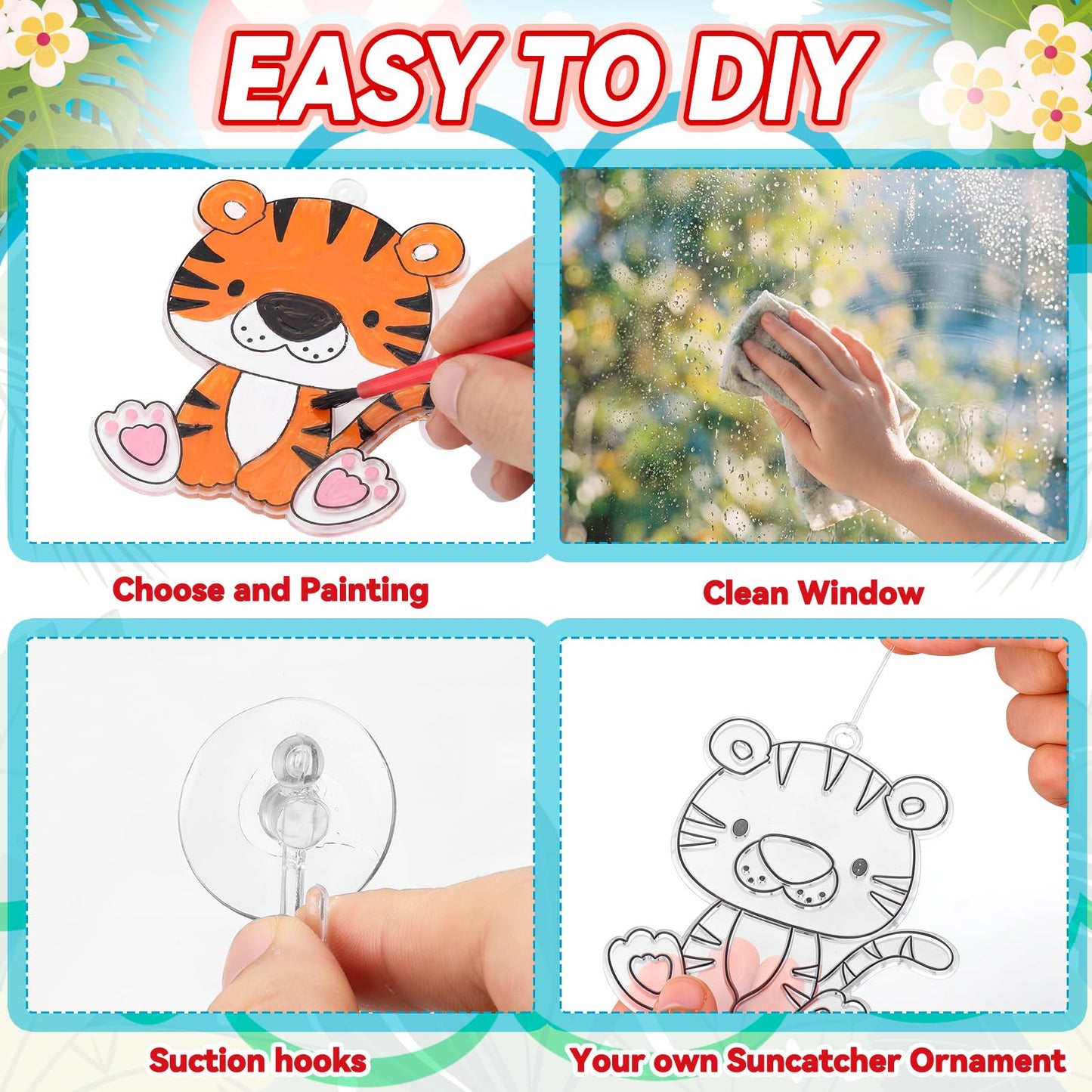 Kathfly 24 Sets /146 Pcs End of Year Gifts for Kids Suncatchers Craft Kit Create Your Own Window Paint Art Animals Beach Ocean Palm Themed Sun Catchers Craft Kits for School Graduation Party Exchanges