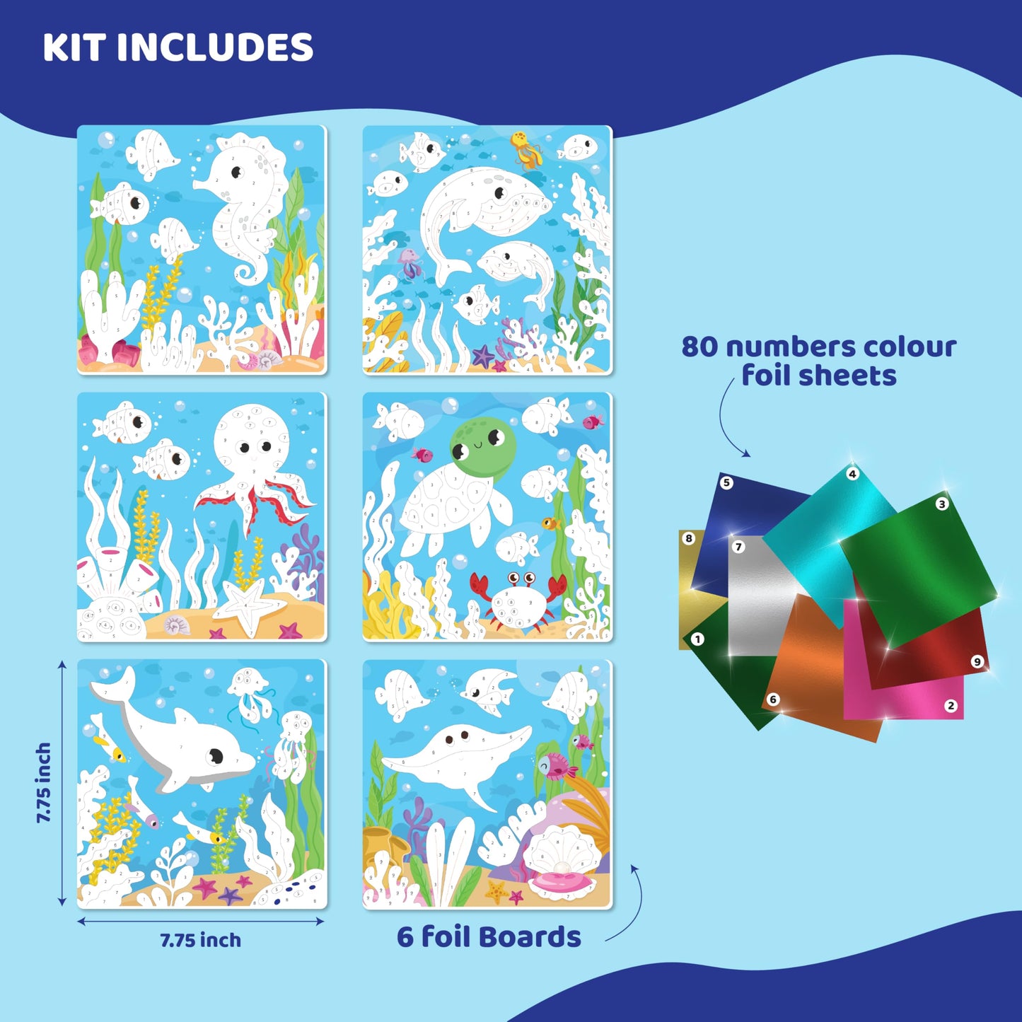 jackinthebox Foil By Number - Ocean, No Mess Art & Craft Kit for Kids, Fun Foil Art, Craft Kits & Supplies, DIY Creative Activity, Travel Toys, Screen-Free Birthday Gifts for Ages 4, 5, 6, 7, 8, 9