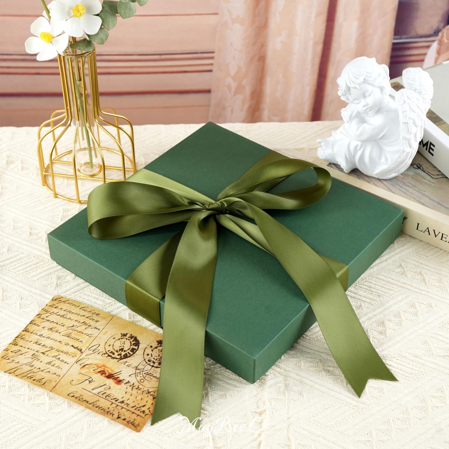 MAYREEL Moss Satin Ribbon 1.5 Inch Thick Double Faced Dark Green Ribbon for Crafts Gift Wrapping Wedding Decor Hair Bows Party Favor Flower Bouquets 25 Yards