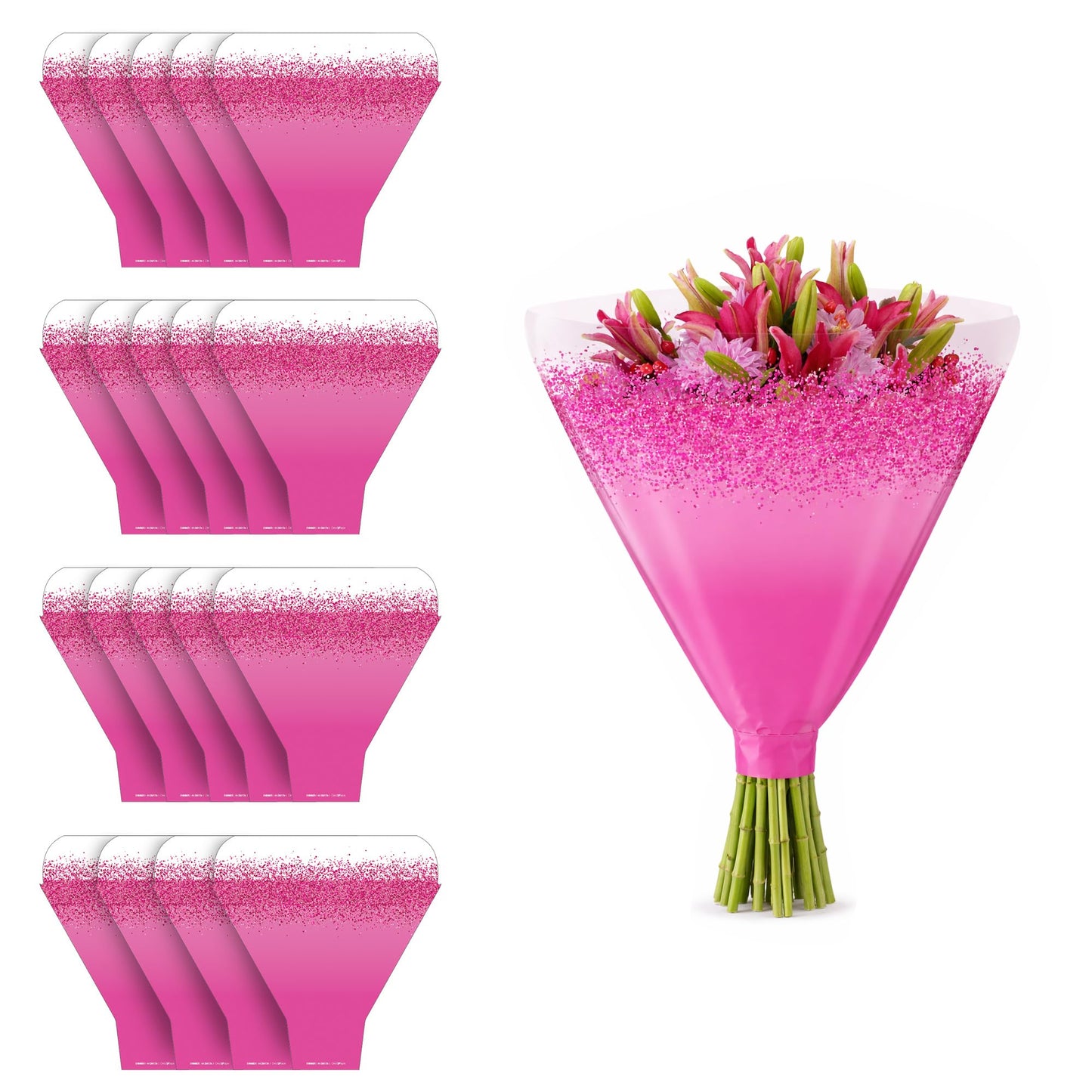 the florist Supply Confetti Sleeves 20 Pack 17.3 x 17.1 x 4.9 Inch Waterproof Flower Bouquet Wrapping Sleeves, Flower Bouquet Bags, Plastic Floral Sleeves, Gift-Ready for Wedding, Birthday, Pink