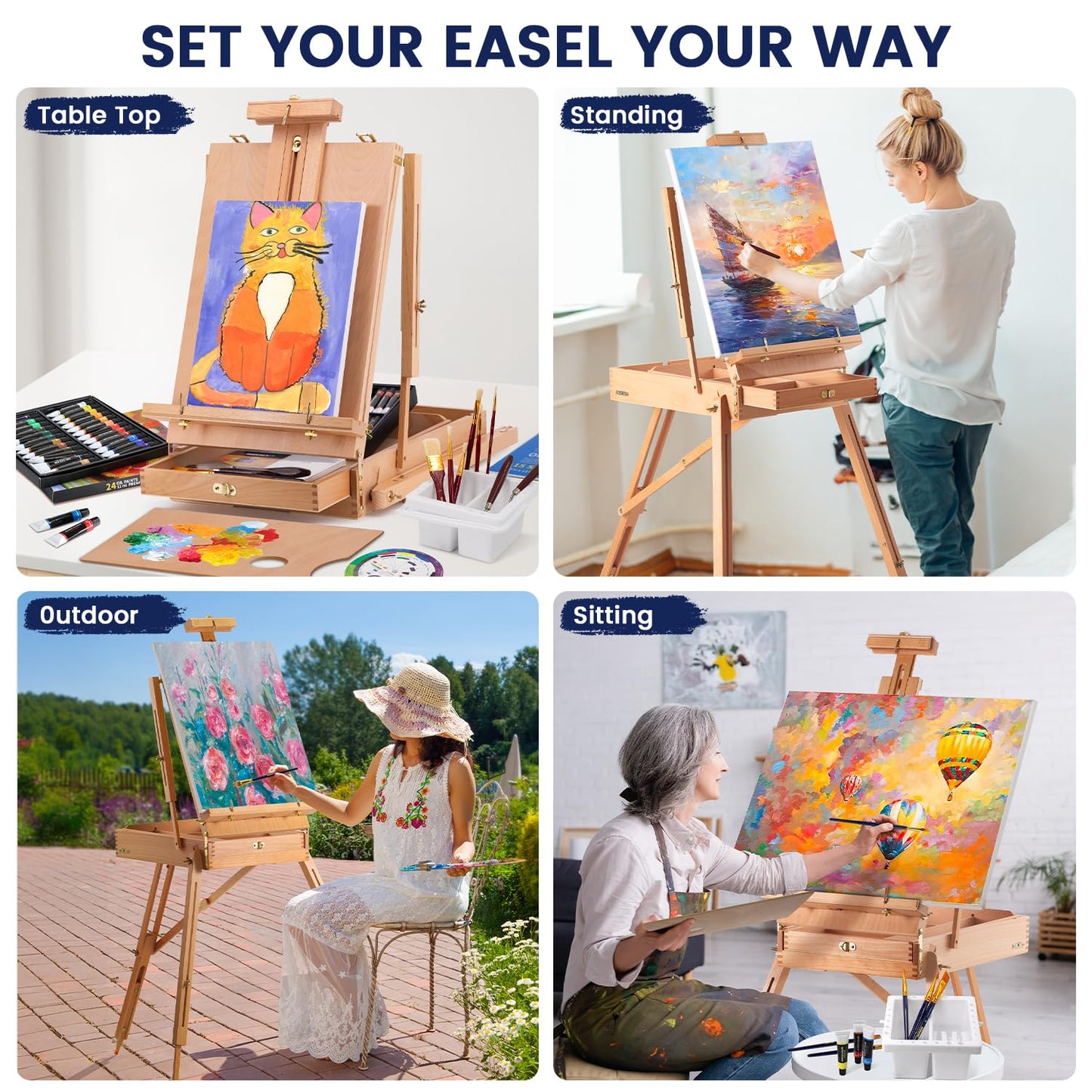196Pcs Deluxe Artist Painting Set with French Easel, 48 Colors Acrylic & Oil Paints, 24 Colors Watercolor Paints, Art Paint Supplies for Artists, Beginner & Adults