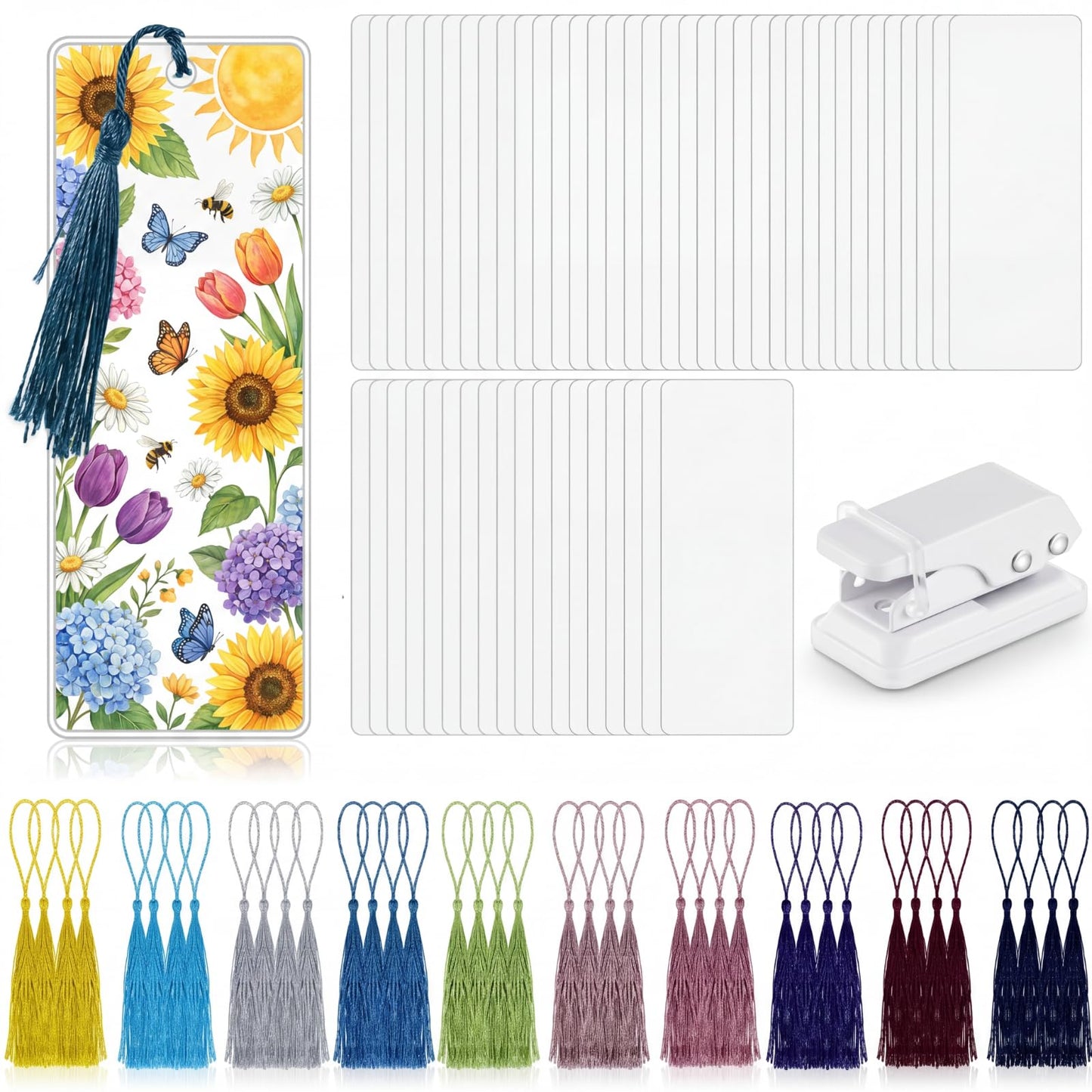 Fuyoooo 301 Pcs DIY Bookmark Making Kit 150 Bookmark Laminating Pouches 5 Mil Hot Laminator Sleeves with 150 Tassels and Puncher Fit Most Pouch Laminating Machines (Dark Color,2.36 x 6.3 Inches)