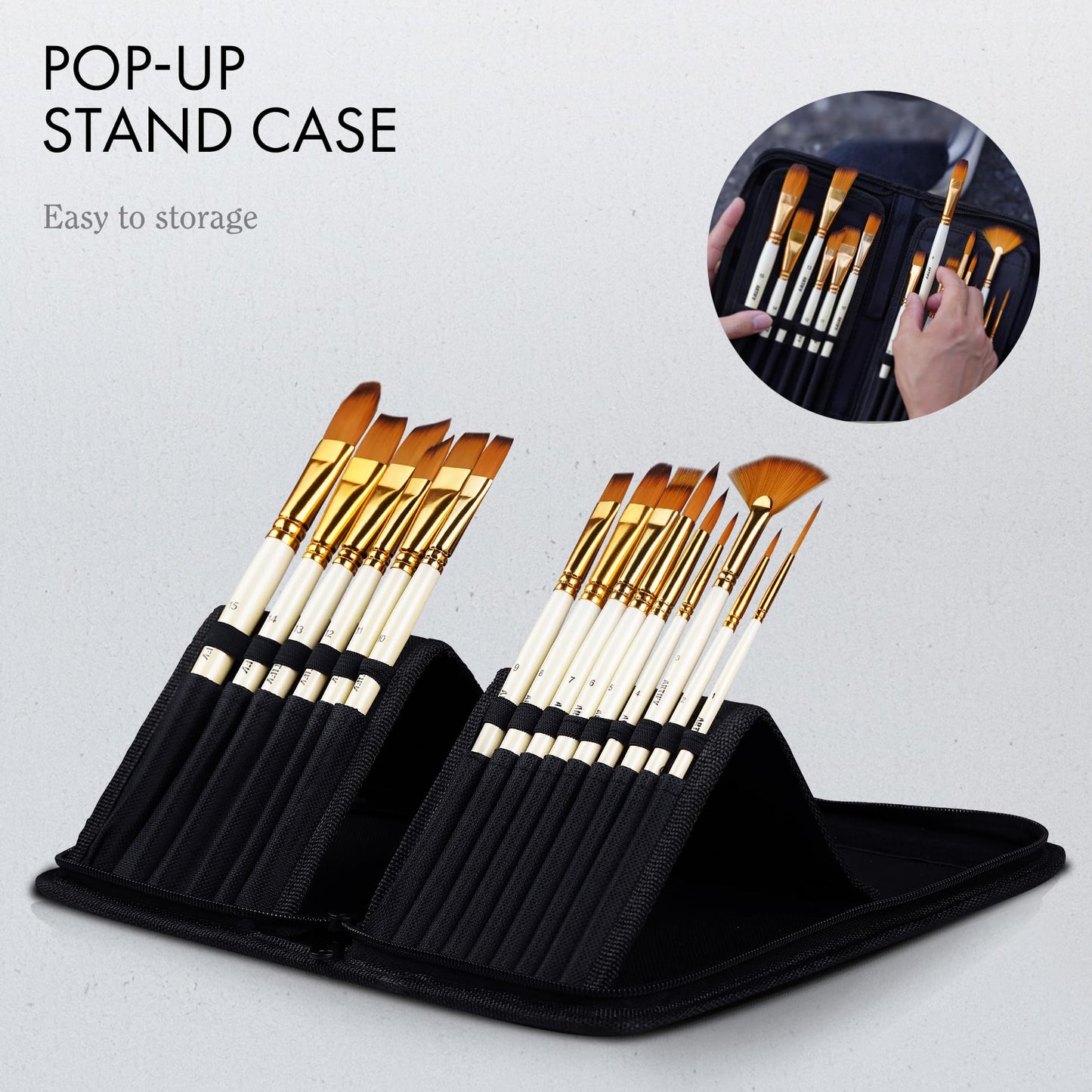18 Piece Paint Brush Set, ARTIFY 15 Acrylic Paint Brushes, Palette Knife, and 2 Sponges, Professional Artist Paint Brushes for Acrylics, Watercolors, Gouache, Canvas, and Face Painting, Ivory White