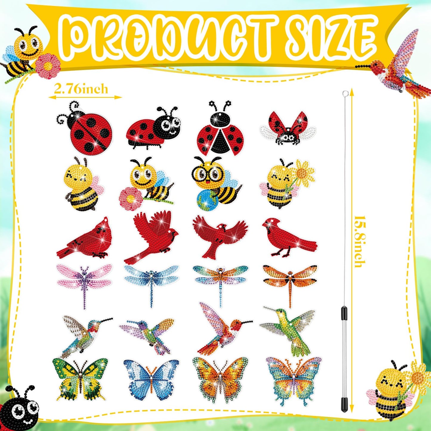 Reallnaive 24 Pcs Butterfly Diamond Art Swaying in the Wind 5D DIY Adult Diamond Art Kits High Flexibility Plant Stakes Decorative Garden Stakes Craft for Indoor Outdoor Yard Decor(Rich Styles)