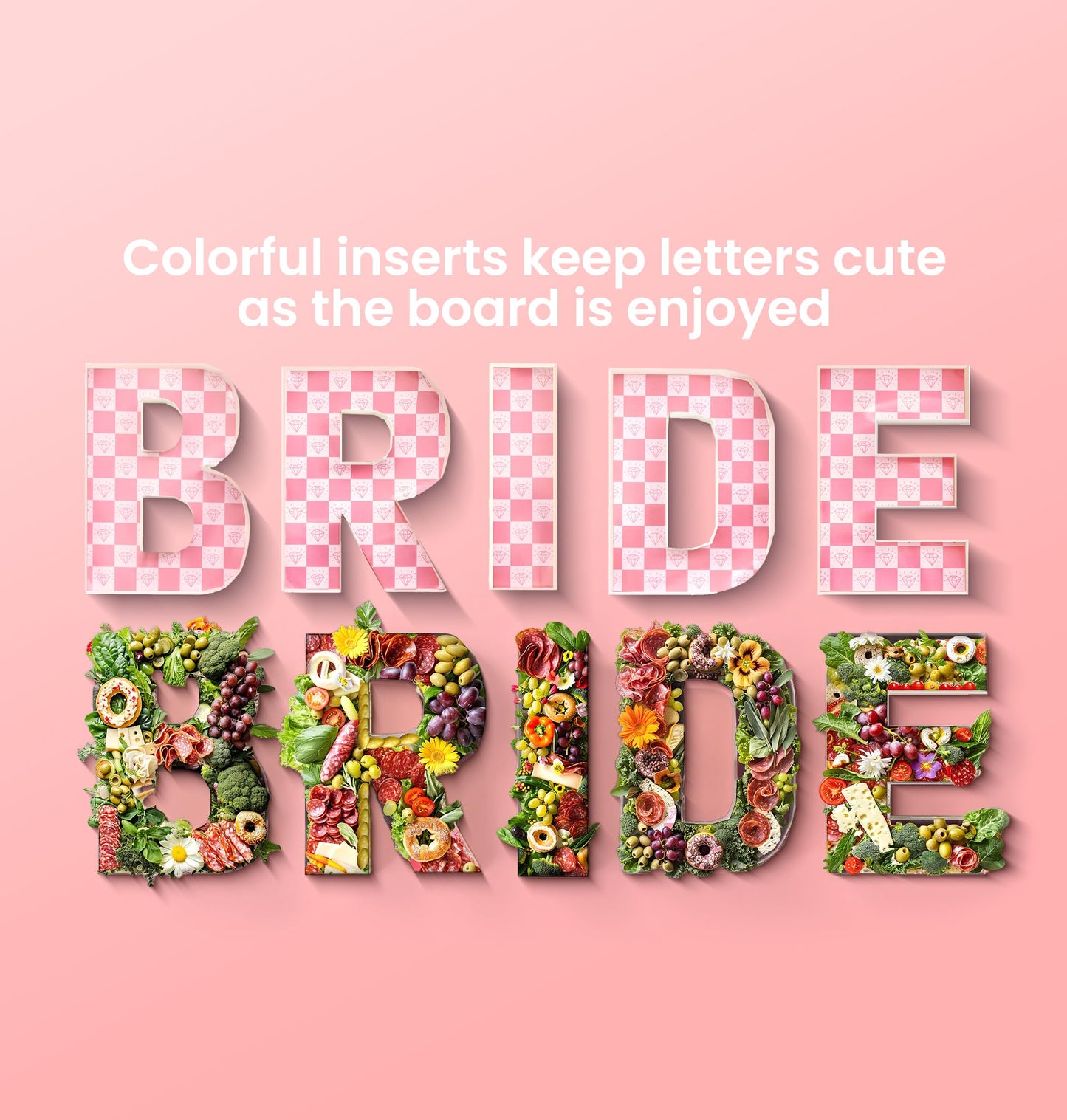 Pop Fizz Designs Charcuterie Board Letters I Baby or Bridal Shower Food Trays I Decorations Cardboard Letters for Charcuterie I Food Display Fillable Letters (Bride)