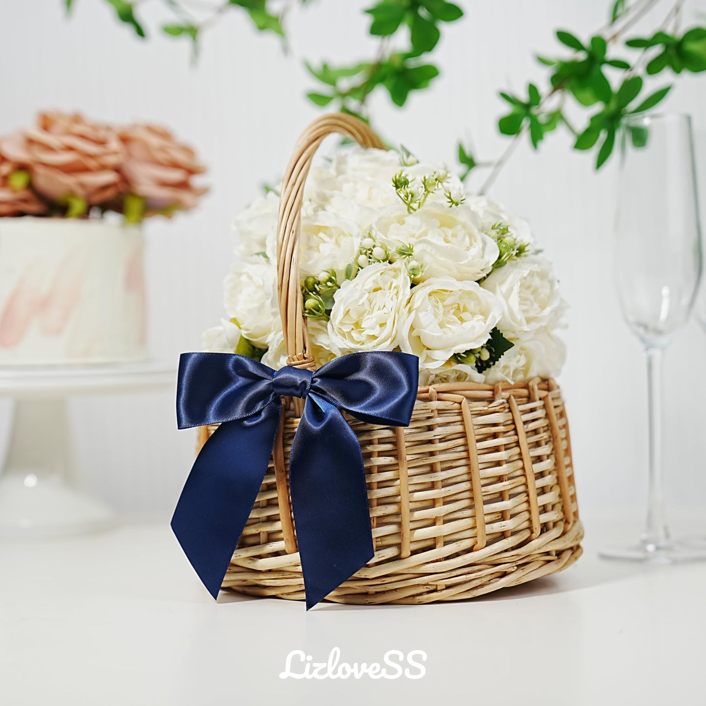 LIZLOVESS Navy Blue Satin Ribbon Twist Tie Bows 5 Inch Pre-Tied Blue Gift Bows for Crafts, Treat Bags, Party Favors, Wedding, Baby Shower, Candy Apple, Christmas Tree (36 Pack)