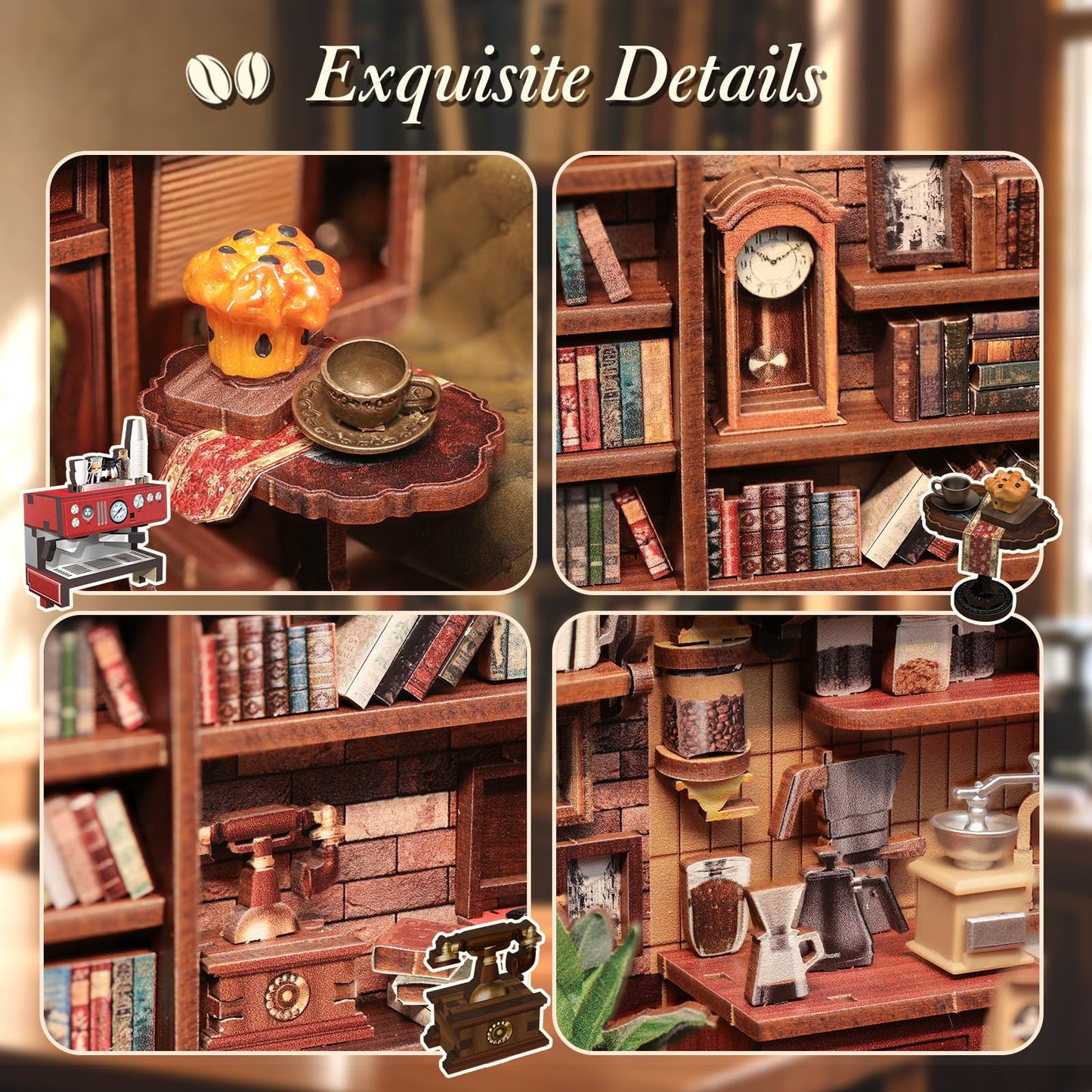 CUTEBEE Book Nook Kit, DIY Miniature Dollhouse Kits for Adult and Teens, 3D Wooden Puzzle, Mini Booknook Tiny House Model Building Kit, Decorative Bookend with LED, Craft Gifts for Family, Friends