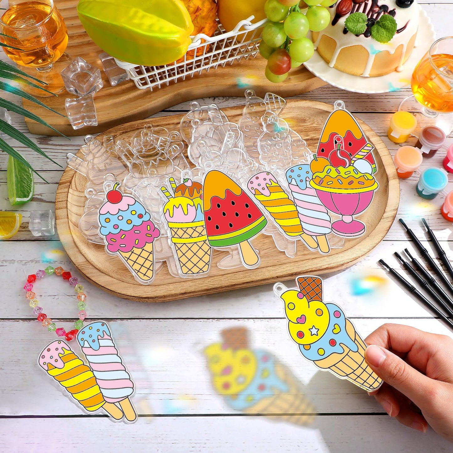 Yaomiao 30 Sets Summer Suncatchers Window Art Drawing Kits DIY Ice Cream Sun Catcher Crafts Bulk Paint Your Own Window Hanging Ornaments for Home Birthday Party Favors Decor Gifts