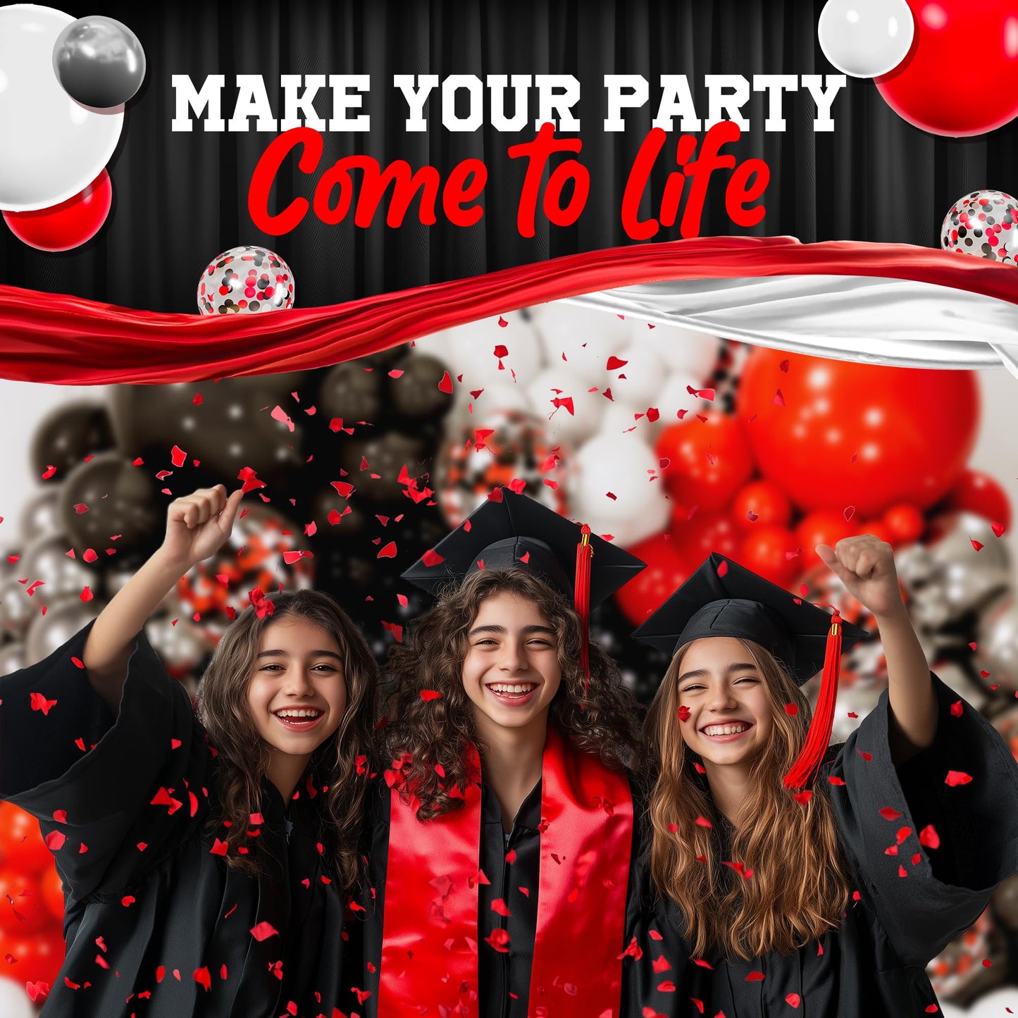 ALL-IN-1 Red Black and White Balloon Arch Kit for Red and Black Birthday Party Decorations – Reds and Blacks Balloons for White Black and Red Balloon Garland Kit – Graduation Black and Red Balloons