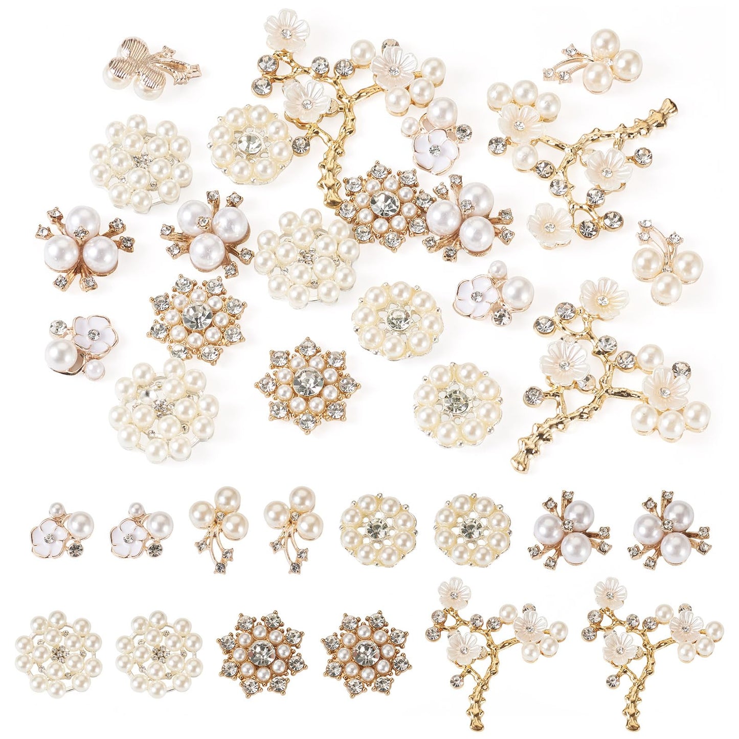 Craftdady 21 PCS Faux Pearl Rhinestone Flower Buttons Pearl Rhinestone Buttons Alloy Floral Embellishments Brooch for Crafts Jewelry Making DIY Wedding Decorations Clothes Bags Shoes Supplies