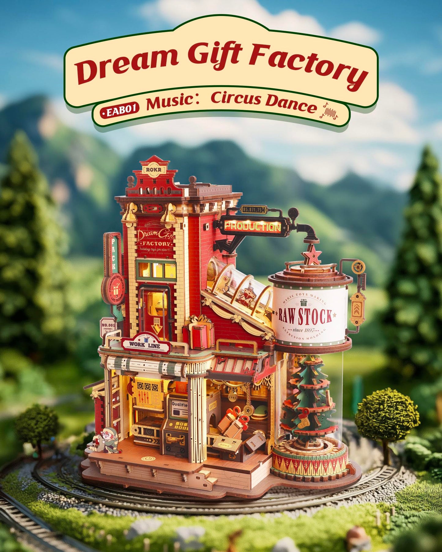 ROKR 3D Wooden Puzzle for Adult - Gift Factory Mechanical Model Kit with Music & Lights, 449pcs Adult Wooden Puzzles, DIY Building Puzzle for Adults