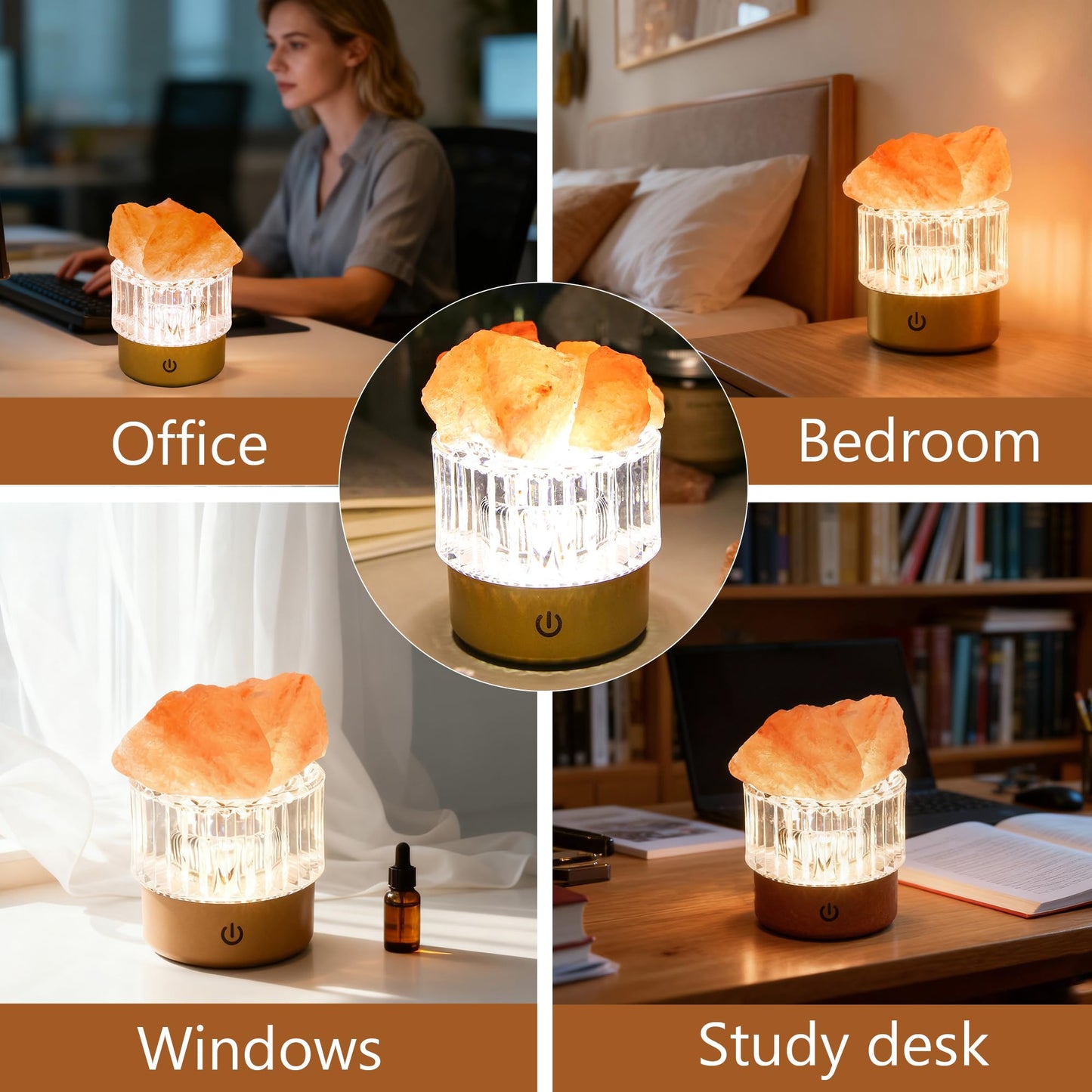 MYDAYS&DESIGN Salt Lamp Natural Pink Crystal Himalayan Salt Rocks, LED Light Dimmer with 3 Levels Cordless, Crystal Lamp Night Light Rechargeable for Room Home Decor Relaxation Ambiance (Orange)