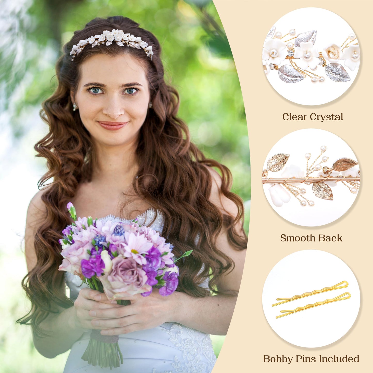 Oriamour Bridal Headband With Pearls Leaves Design Wedding Headbands For Women Girls Bridal Headpiece For Birthday Prom Parties (Gold)