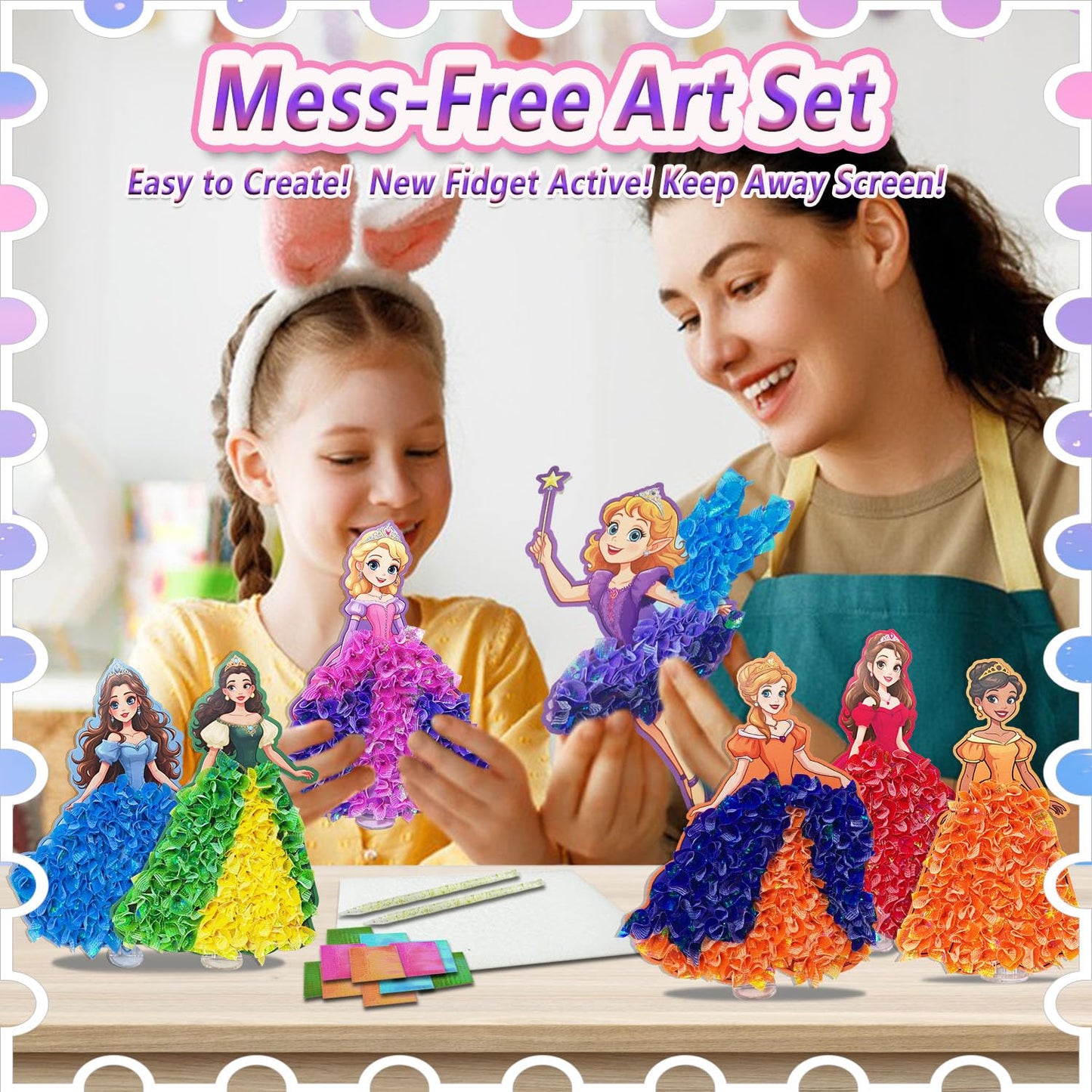 JRD&BS WINL Poke in Art Kit for Kids Toys Age 3-12 Year Old 3D Creative Princesses for Girls Birthday Gifts for 3 4 5 6 7 8 9Year Old Boy DIY Craft Art Kit for Teens Beginner Kids(Princesses)