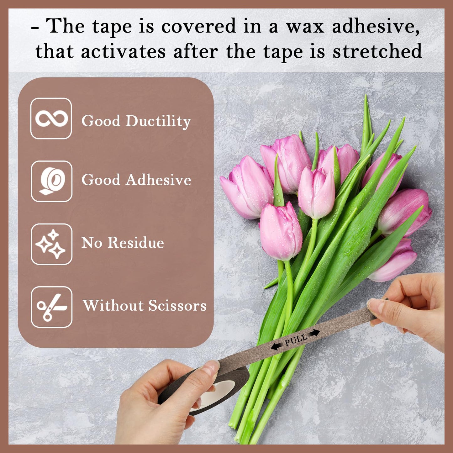 COIDEA 8 Packs Floral Tape, 1/2" Wide Flower Tape, Brown Floral Tape for Fresh Flowers, Adhesive Florist Tape for Floral Crafts, Bouquet Floral Arranging Stem Wrapping, Wedding Bouquet, 30Yard