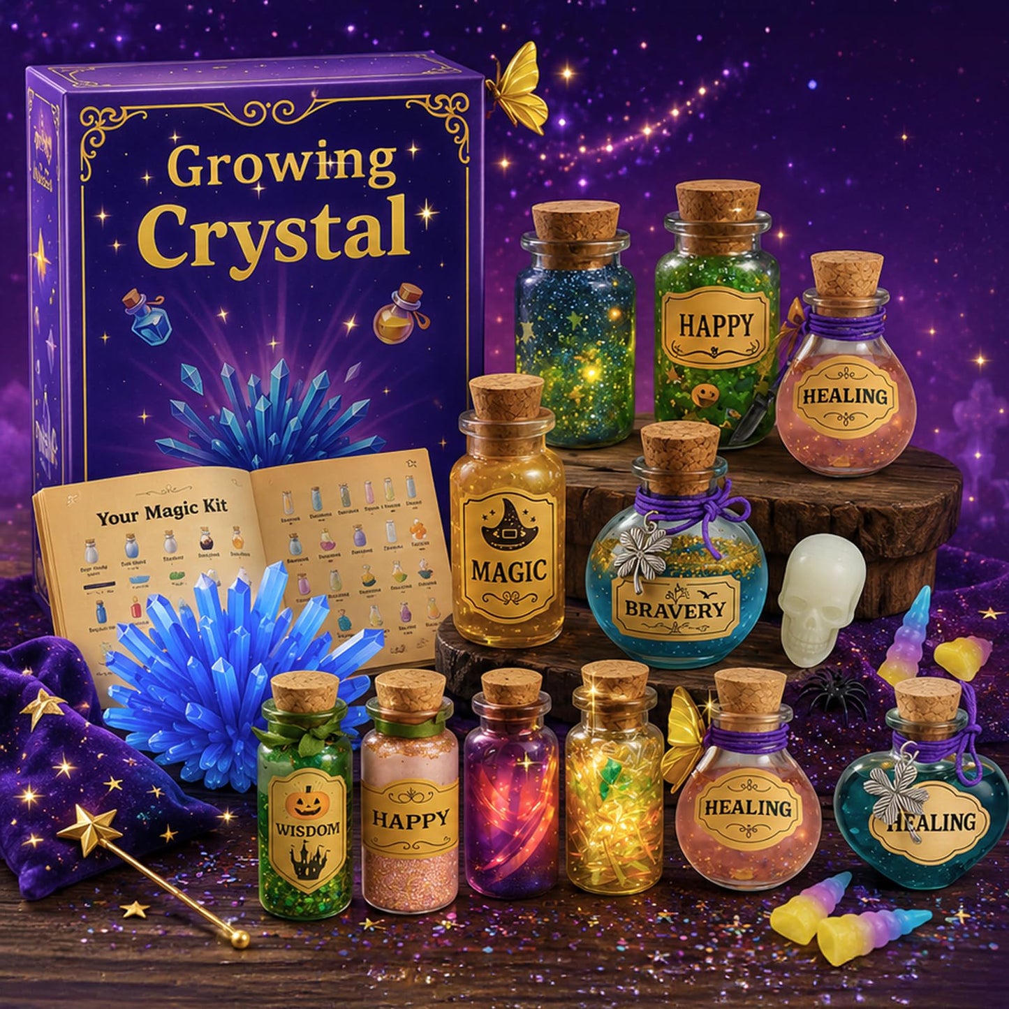 AMIZEY Potion Kits for Kids – 20 Bottles with Magic Growing Crystal, Arts and Crafts for Kids, Halloween & Christmas Decorations Gifts for Girls Boys 6 7 8 9 10 11 12 Year Old