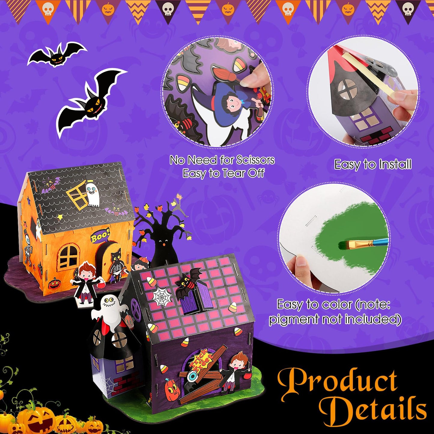 Shappy 8 Set Halloween Haunted House Craft Kit - Make Your Own Haunted House, DIY Halloween Stickers for Kids & Classroom Favors