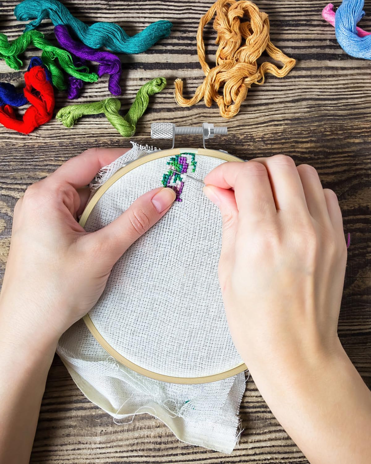 TINDTOP 8 Pieces 6 inch Embroidery Hoops, Bamboo Frame Circle Cross Stitch Hoop Ring Embroidery Hoops Set for Embroidery and Cross Stitch