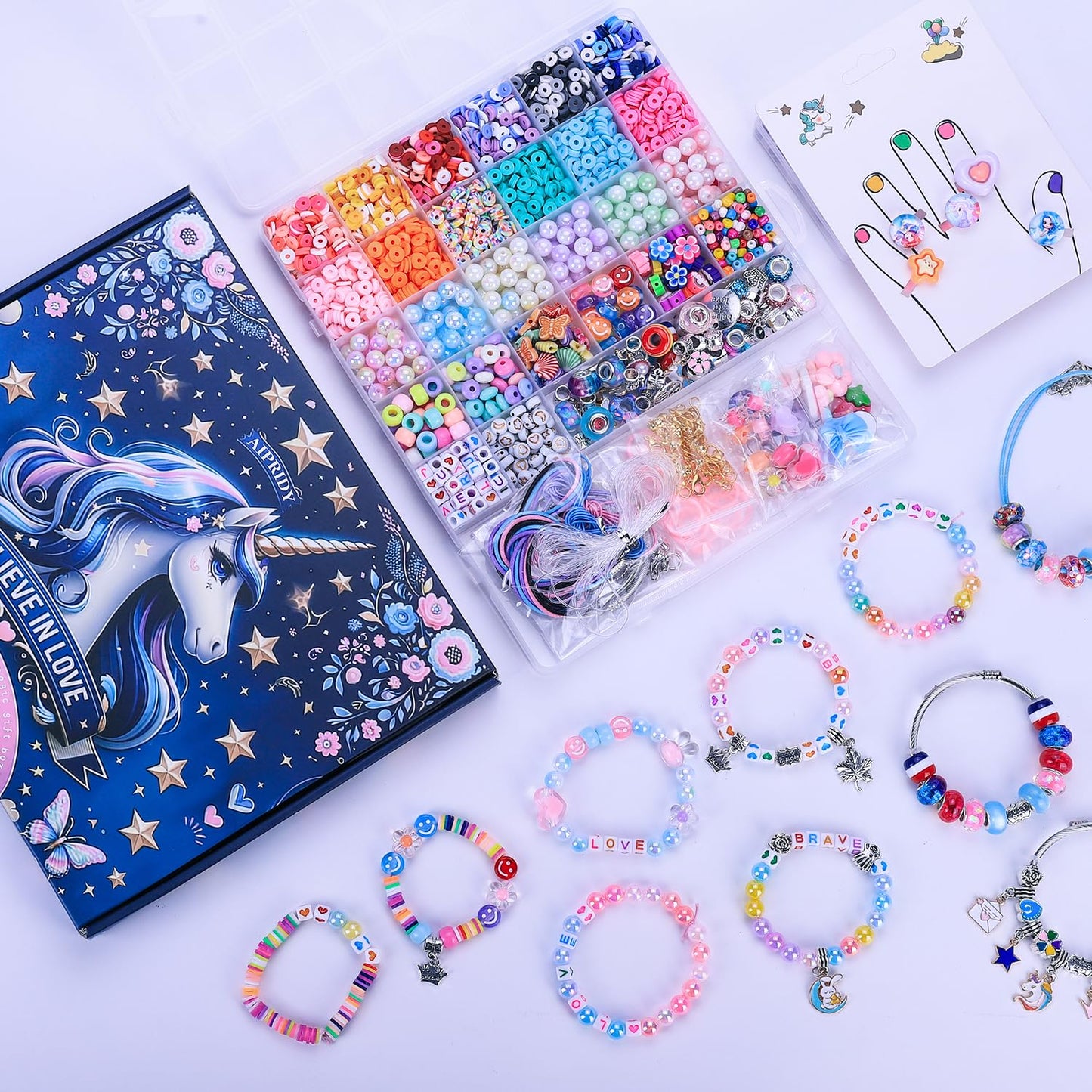 AIPRIDY 3200 Pcs Girls Toys Bracelet Making Kit, Unicorn/Mermaid Clay Beads Jewelry Activity Kit, DIY Crafts Birthday Christmas Gifts for Girls Ages 5 6 7 8 9 10 11 12 Years Old (Sapphire Blue)