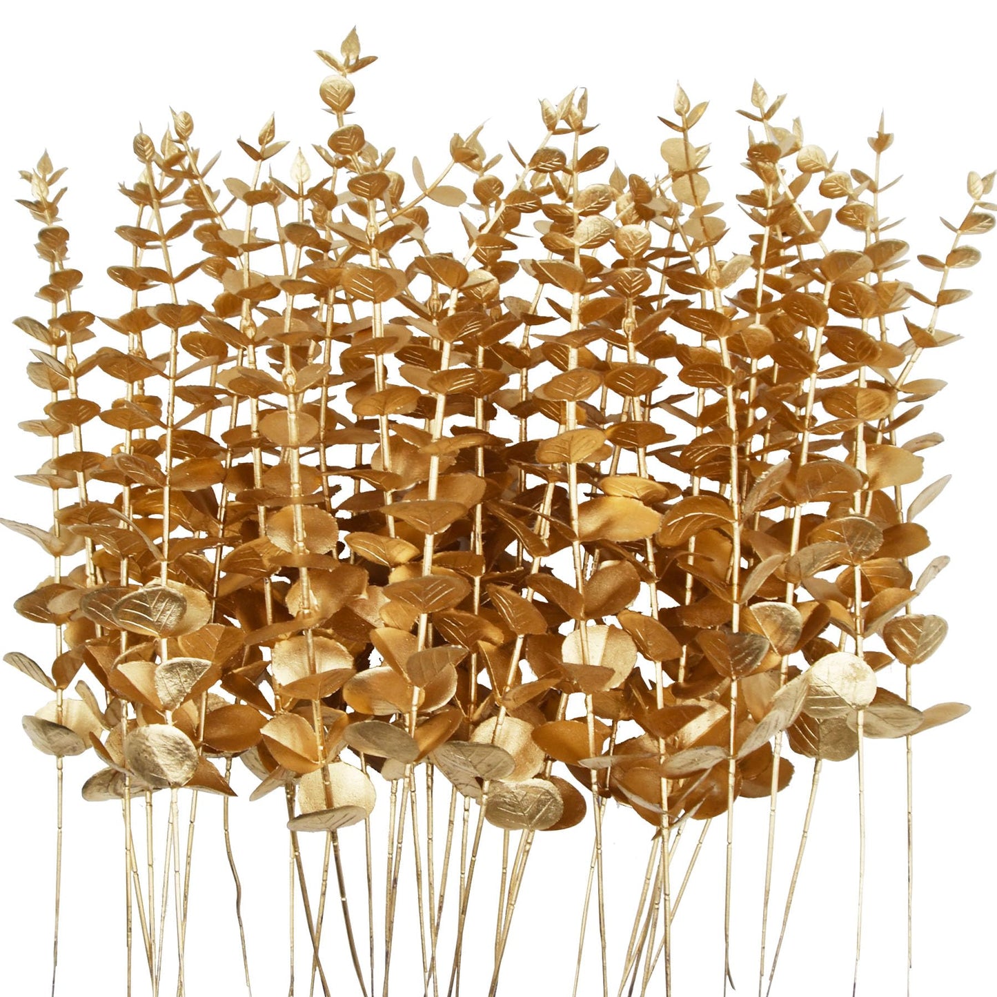 TGANNYOCR 36 Pcs Gold Artificial Eucalyptus Stems 15'' Faux Eucalyptus Leaves Decor Fake Greenery Branches for Xmas branchs Decor Wedding Bouquet Centerpiece Flower Floral Arrangement Home Decoration