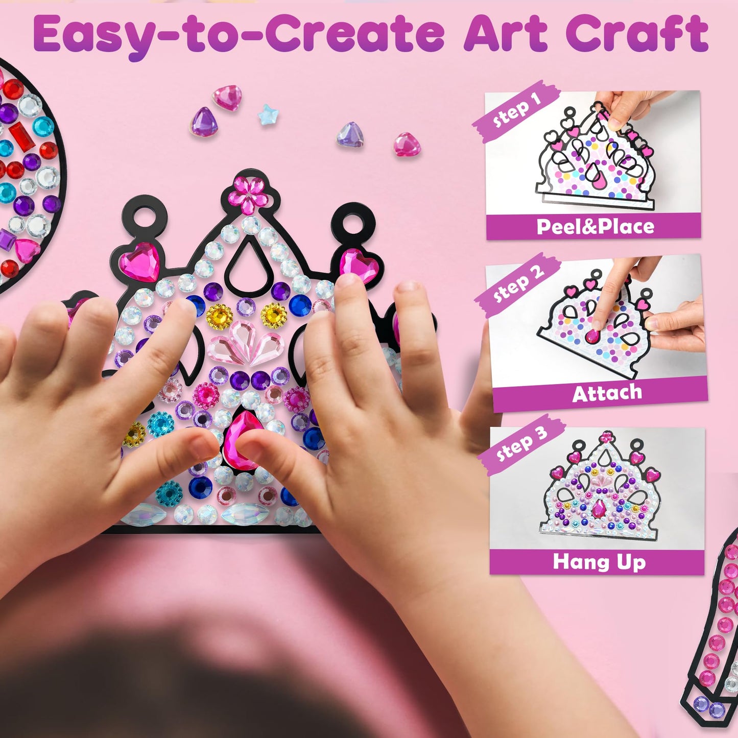 ZIZZ Window Art Suncatcher Kits for Kids - 5PCS Gem Painting Kits, Diamond Art & Craft Sets for Boys Girls Craft Gifts for Kids Birthday Easter Christmas Ages 6+, Girls Creative Activities Toys Gifts