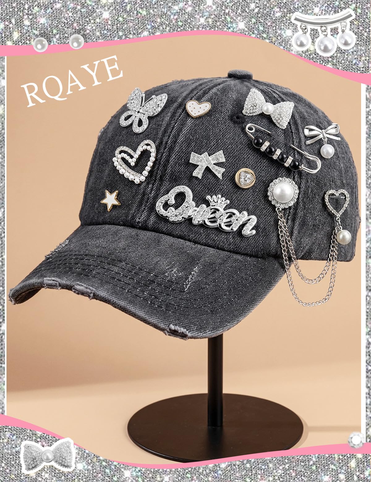RQAYE 268pcs Silver Junk Socks Charms Kit,Shoe Charms for Sneakers, Brooches and Pins for Women, Pearl and Rhinestone Sock Charm with Safety Pins,DIY Accessories for Personalizing Socks