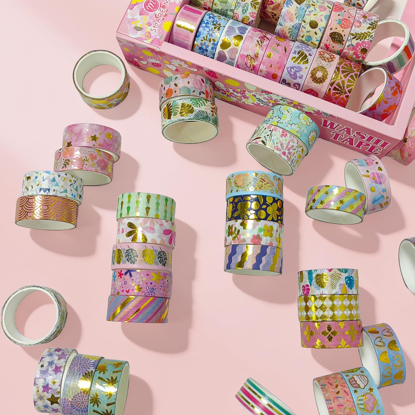 Puninoto 60 Rolls Floral Washi Tape Set,Flower Patterns Decorative Skinny Blooms Masking Tapes with Gold Foil Supplies for Arts,Scrapbook,Planner,DIY Arts and Crafts,Gift Wrapping