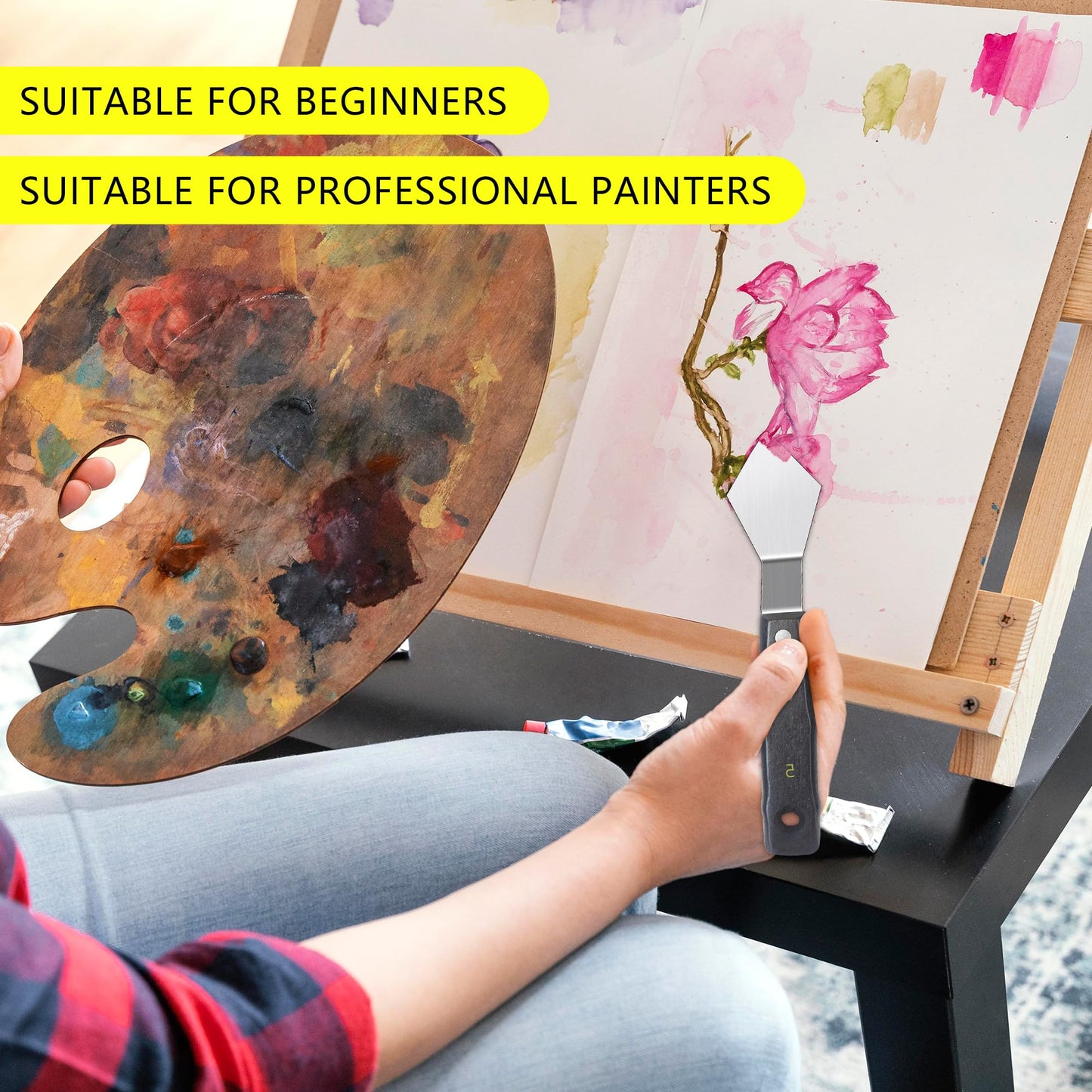5PCS Paint Knife Large Palette Knives Set Stainless Steel Spatula Pallet Knife Color Mixing Art Supplies for Oil, Acrylic, Canvas, Watercolor Painting