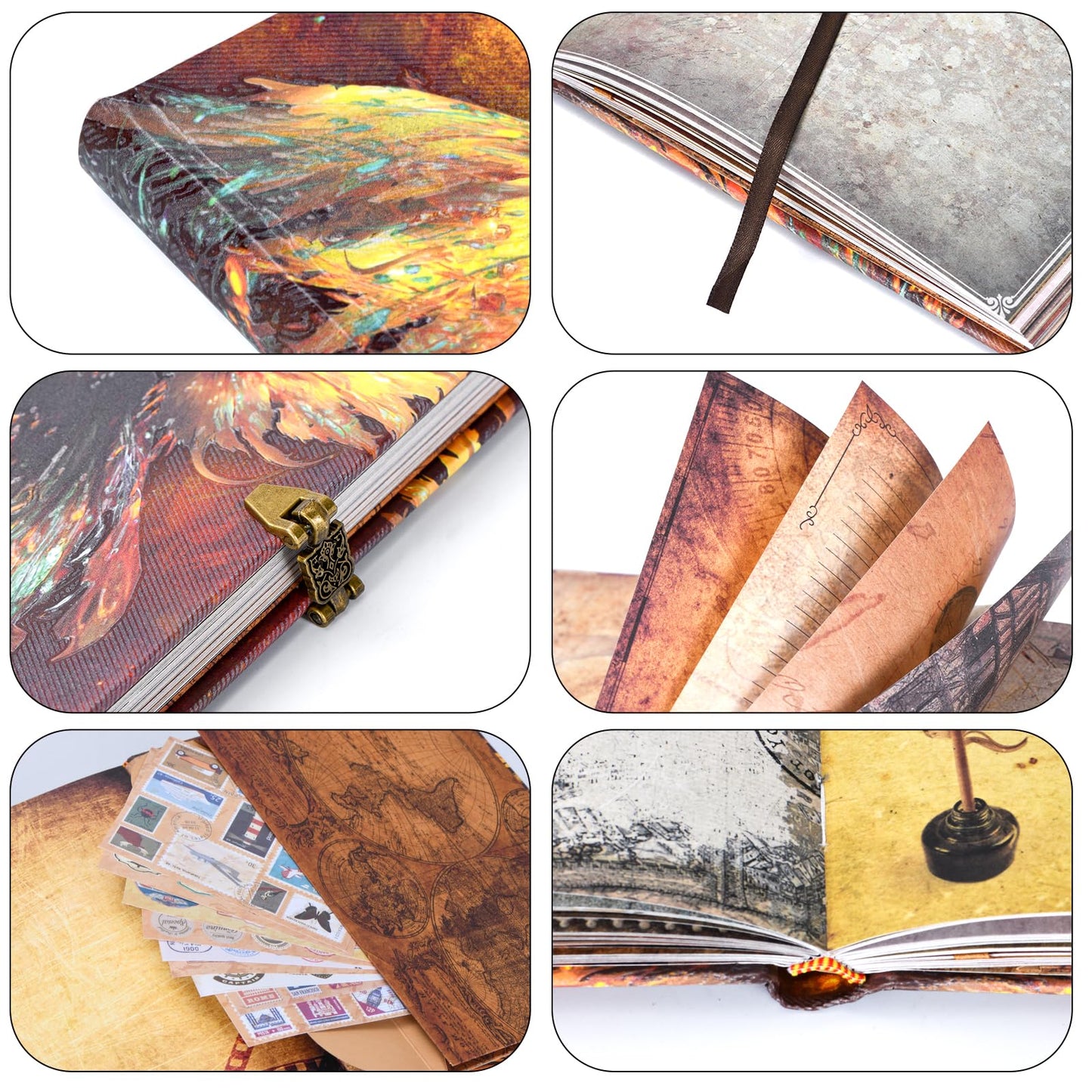 Phoenix Myth Embossed Scrapbook – 124-Page Retro-Style DIY Memory Photo Album, Good Luck Adventure Book for Couples, Anniversaries, Weddings, and Valentine's Day Gifts (Phoenix Luck Style)