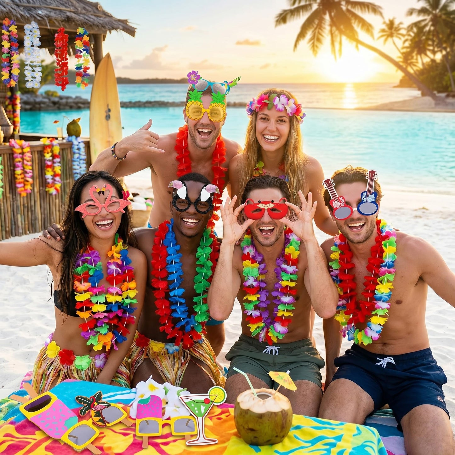 JOYIN 12 Pieces Luau Party Glasses and 12 Pieces Hawaiian Leis, Flowers Leis Garlands Novelty Sunglasses, Tropical Birthday Summer Beach Party Decoration Supplies
