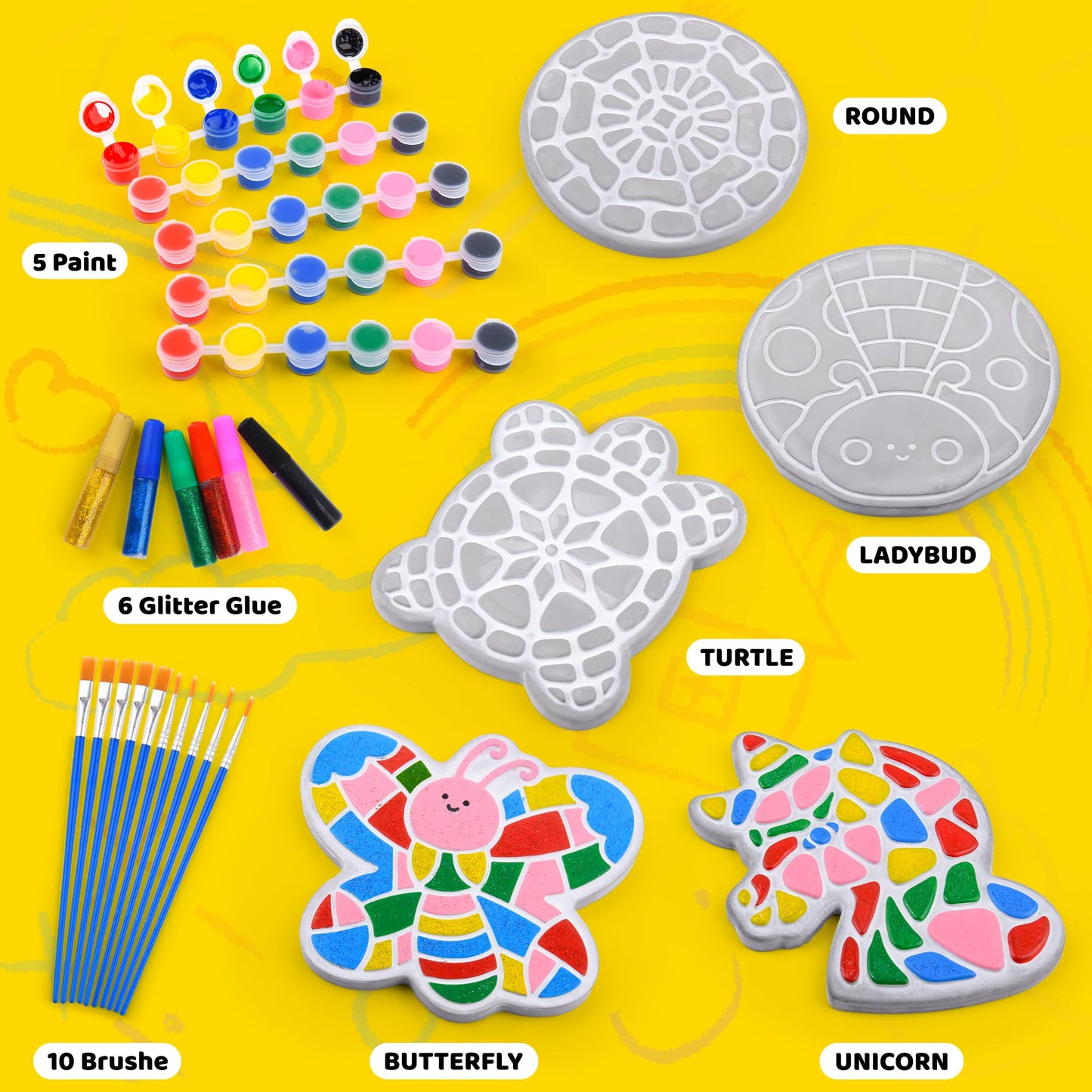 Chiozgi Stepping Stones Painting Kit for Kids, Crafts for Kids Ages 4-8, DIY Garden Stone Outdoor Crafts Paint Your Own Arts and Crafts, Perfect Keepsake, Birthday Party Idea for Children