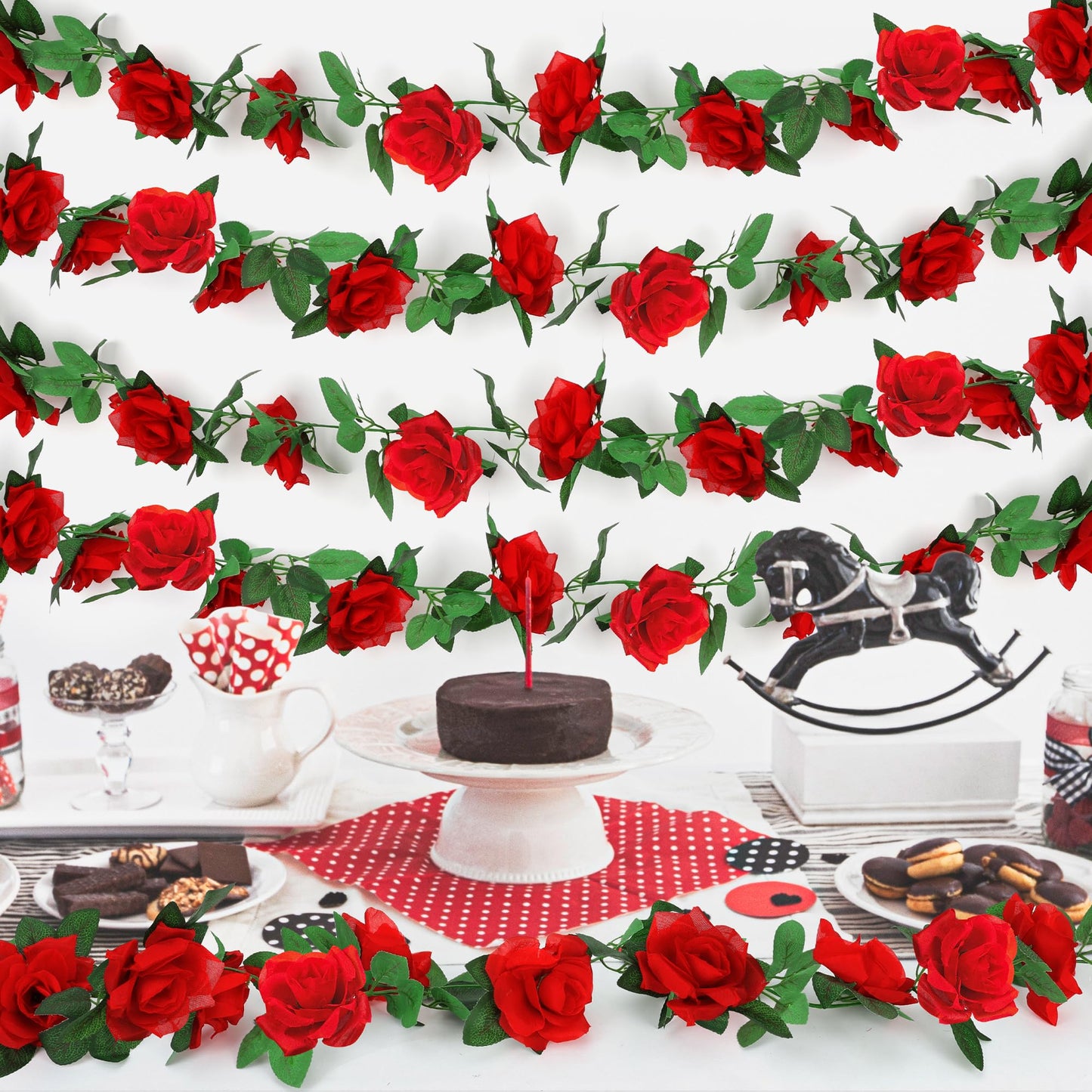Kentucky Roses, 88.8FT Roses Derby Day Party Supplies Fake Vine Flowers Plants, Derby Day Rose Artificial Flower Hanging Indoor Rose Home Party Garden Craft Art Backdrop Decorations