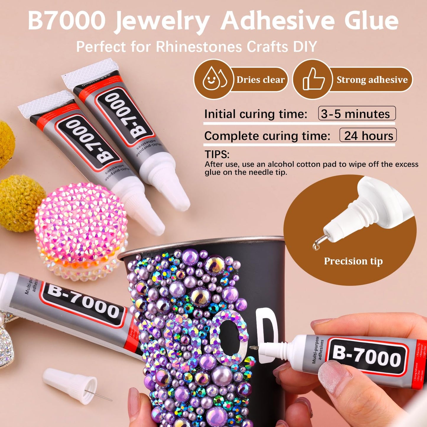 14000PCS Flatback Pearls and Gold Rhinestones for Bedazzling Kit, White Brown 3-10mm Resin Rhinestones and Half Pearls for Crafting, Nail Art Crafts Dec with 3pcs B7000 Jewelry Glue