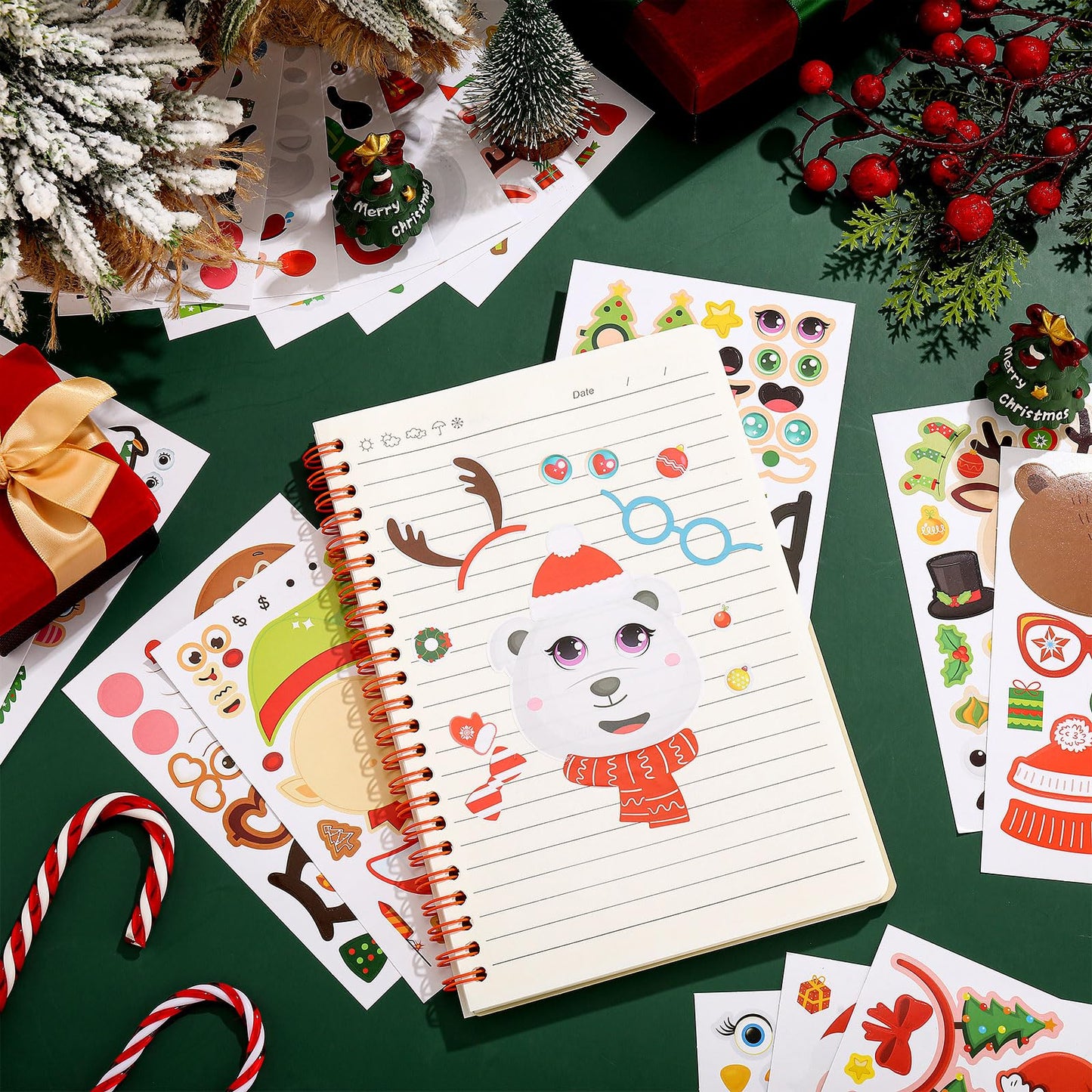 Geosar 100 Sheets Christmas Party Sticker Make Your Own Santa Gingerbread Man Snowman Reindeer Face Sheet Stickers for Christmas Party Craft DIY(Lovely)