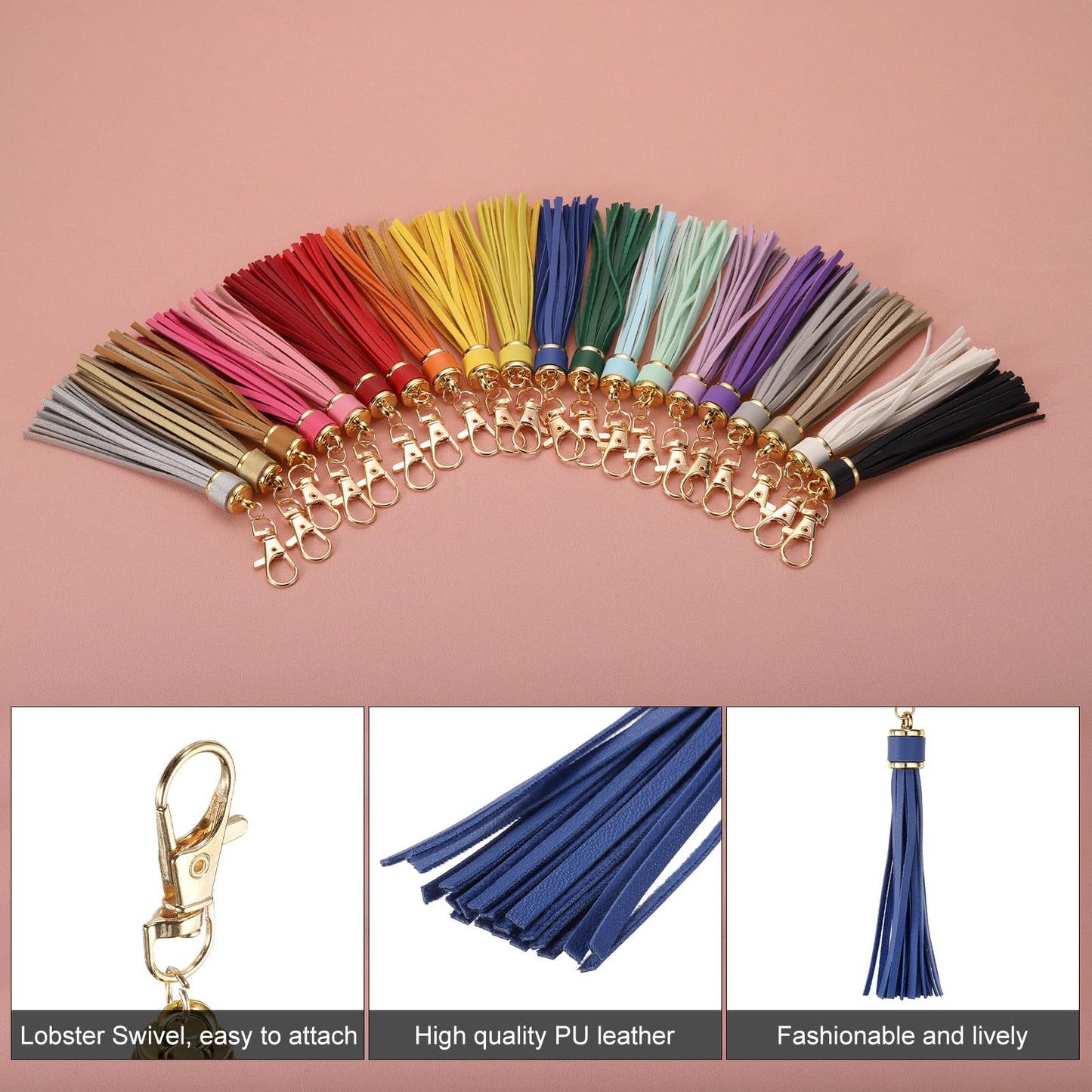 uxcell 18pcs PU Leather Tassels, 5.9 Inch Keychain Tassel Charm with Lobster Swivel for Jewelry Making, Handbag, DIY Crafts, (Navy)